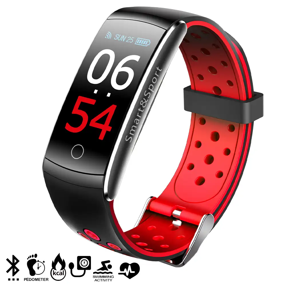 Brazalete inteligente AK-Q8S bluetooth con pantalla a color, sumergible, podómetro, monitor cardíaco y de presión sanguínea para iOS y Android