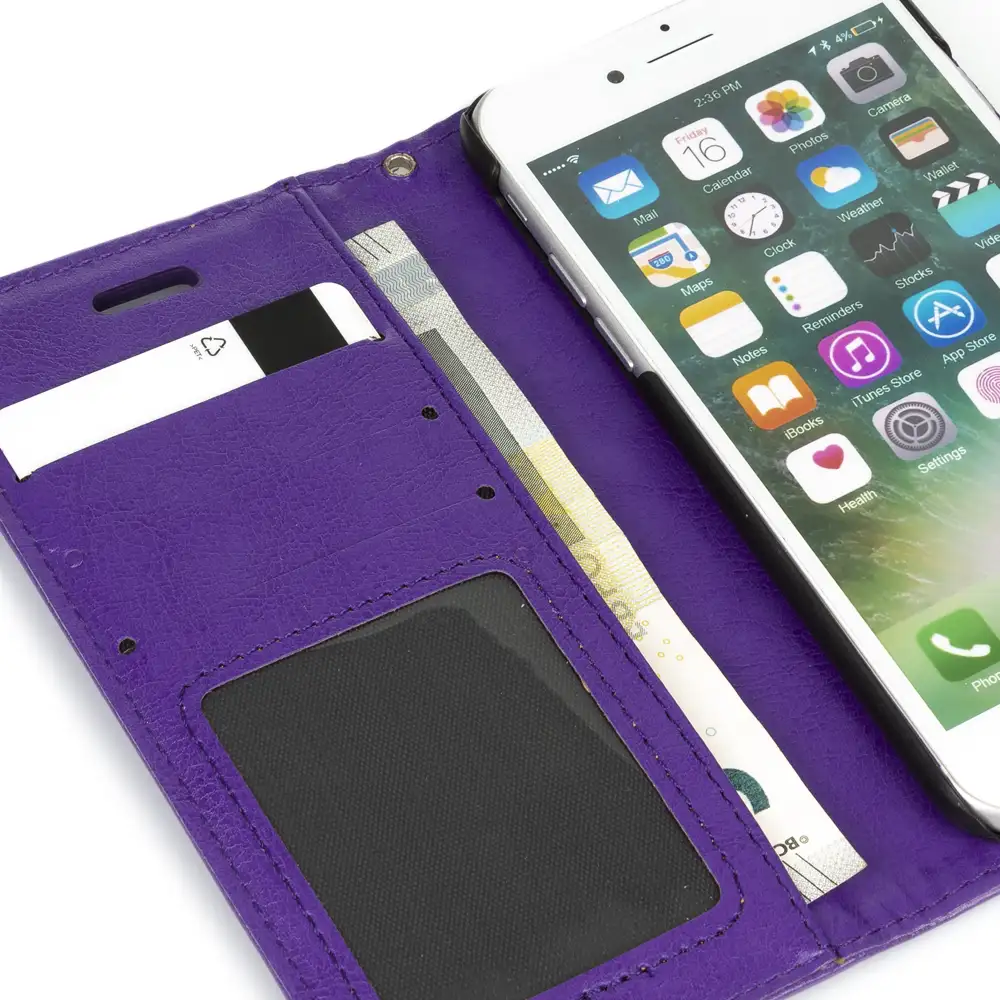 Funda tipo libro de piel sintética con cierre magnético para iPhone 7/8