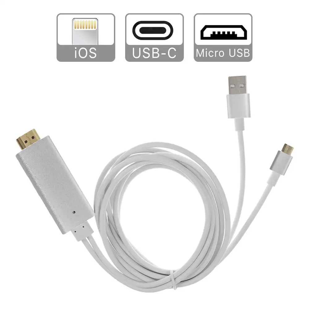 Cable HDMI TPE con conector para iOS, micro USB y Tipo C (Android)