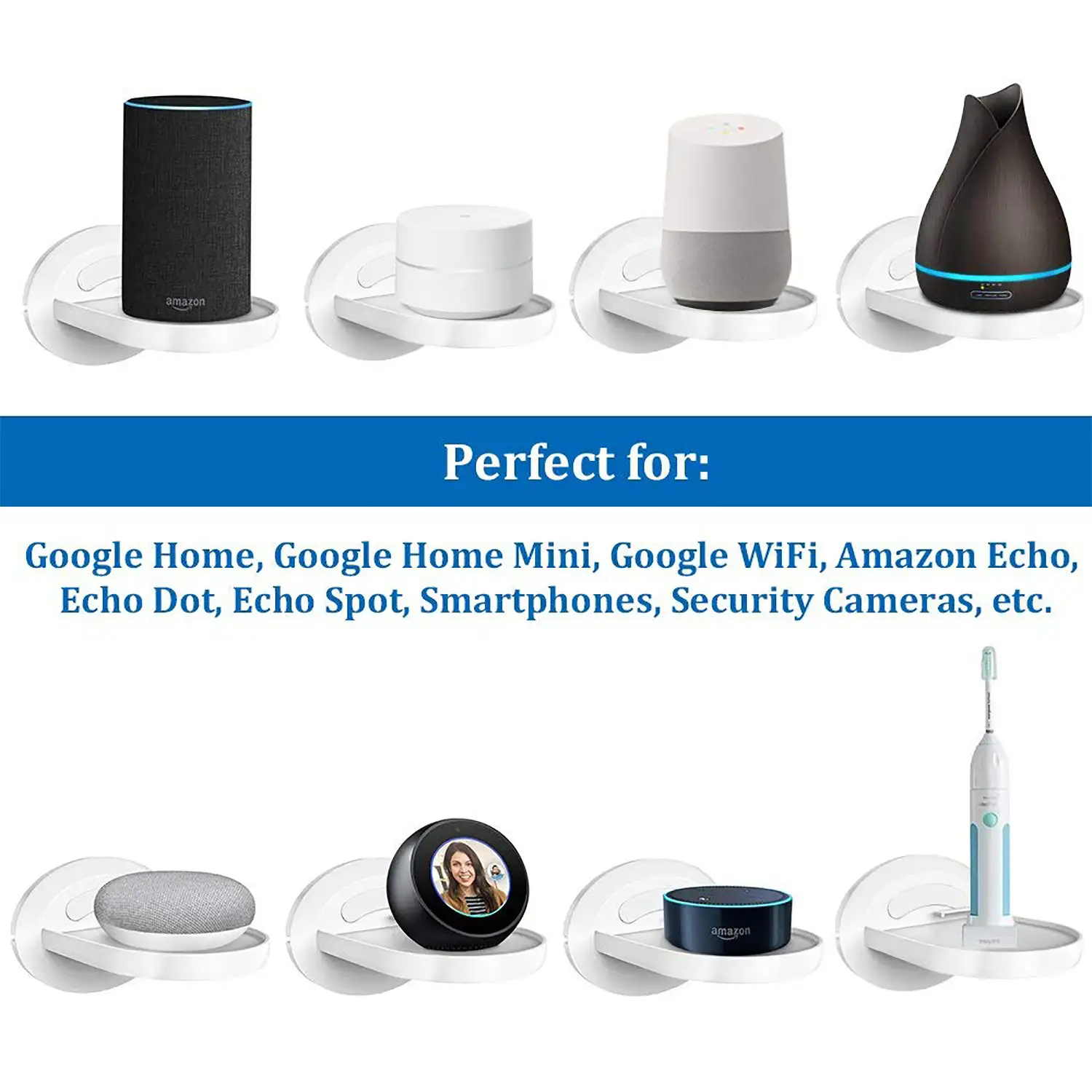 Soporte de pared para altavoces inteligentes Amazon Echo Dot/ Spot y Google Home/Mini con organizador de cable