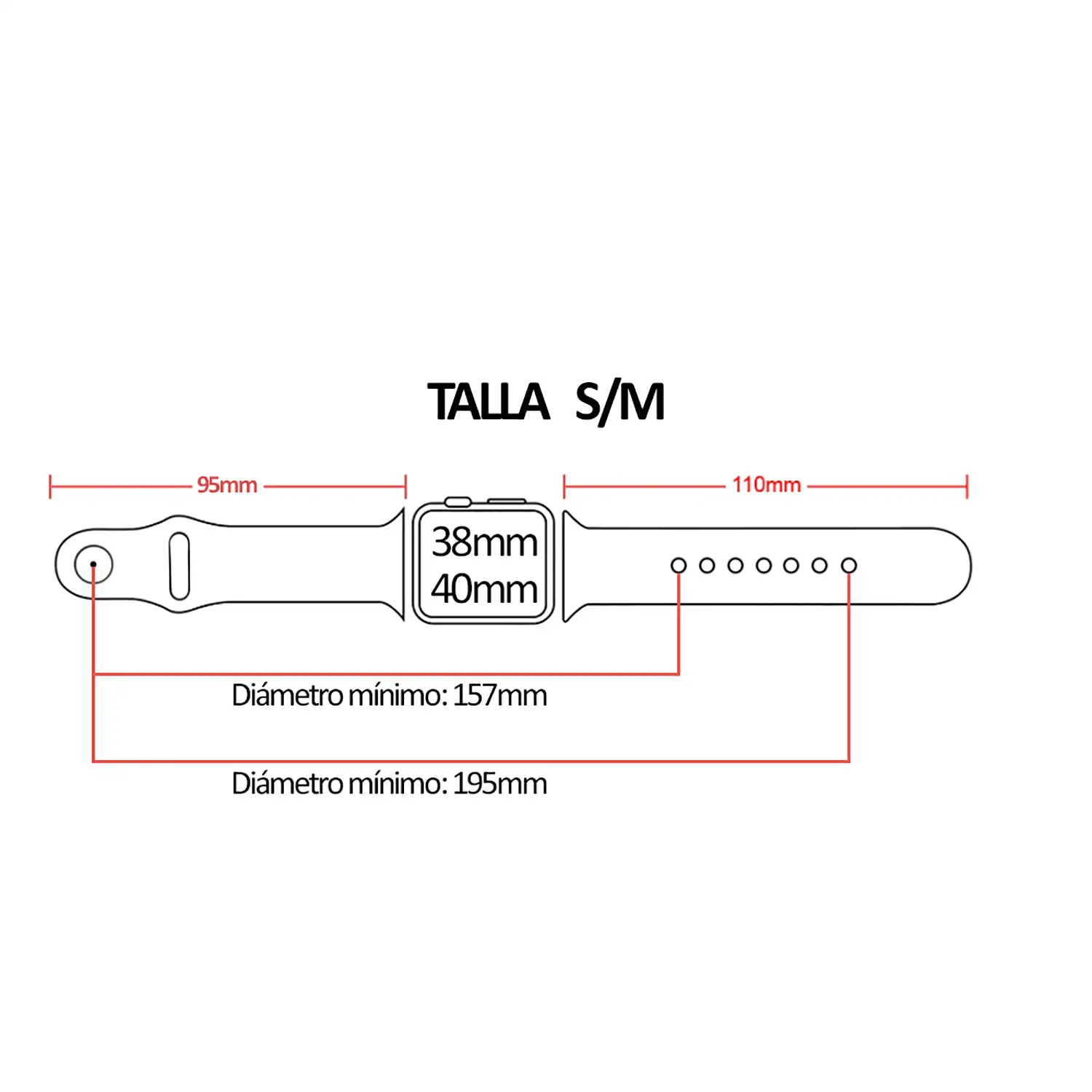 Correa deportiva de silicona Compatible con Apple Watch de: 38/40/41mm Talla S/M