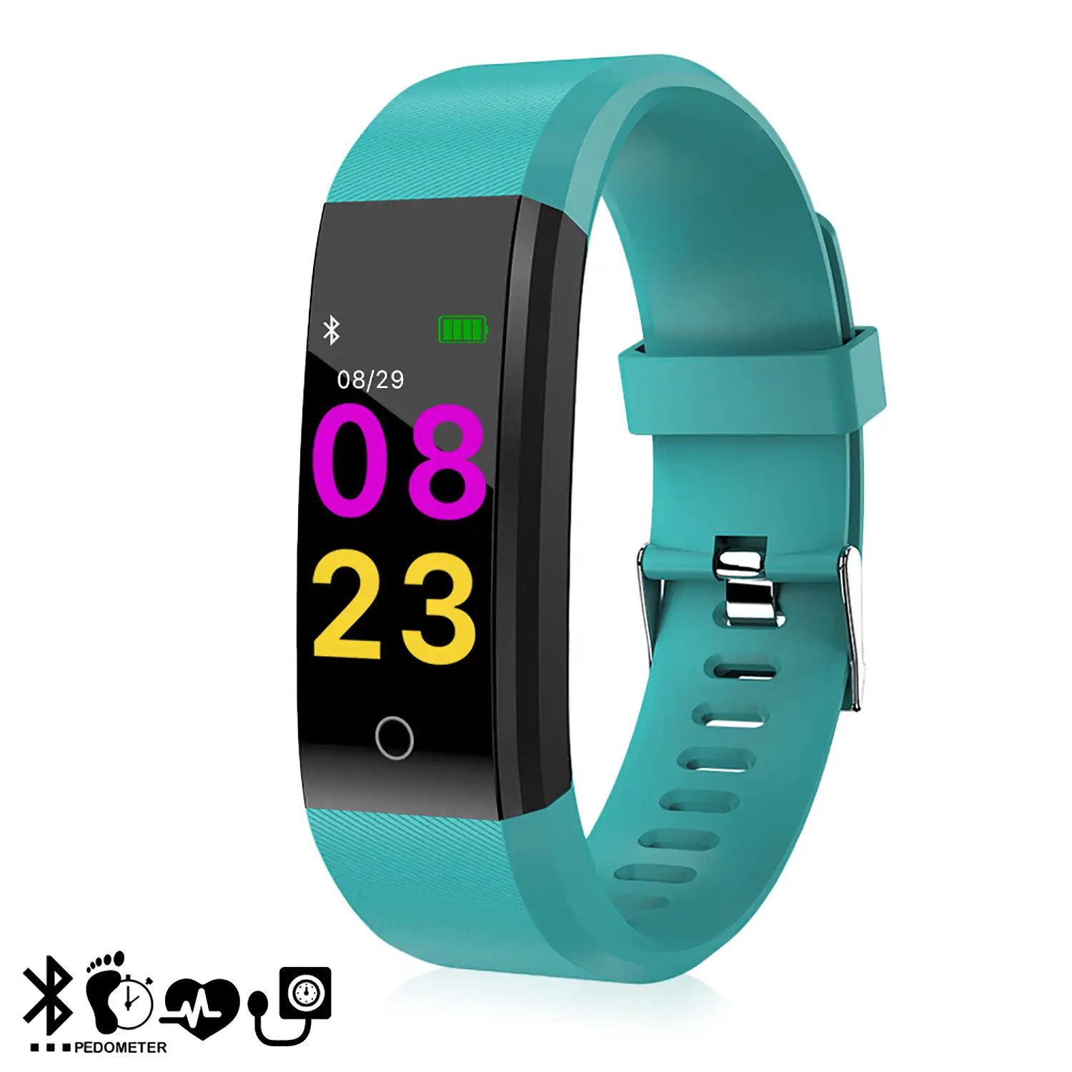Brazalete inteligente ID115 con monitor cardíaco, presión sanguínea y notificaciones para iOS y Android