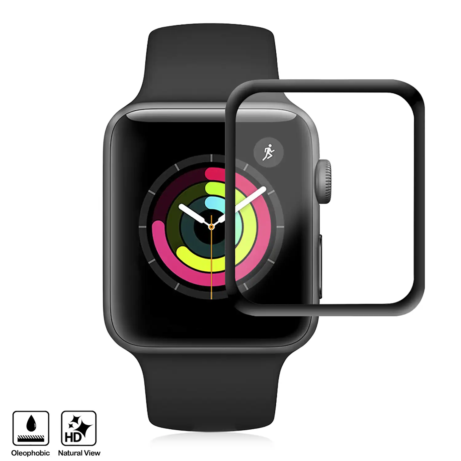 Protector de pantalla de cristal templado con bordes curvados a color para Apple Watch 38mm (Series 1, 2 y 3)