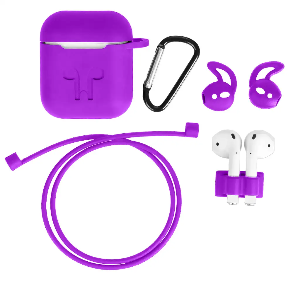 Pack de accesorios para Airpods, con funda para base de carga, mosquetón, almohadillas, correa y enganche para el reloj