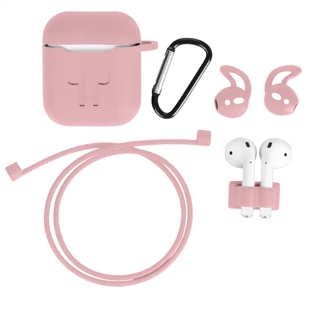 Pack de accesorios para Airpods, con funda para base de carga, mosquetón, almohadillas, correa y enganche para el reloj