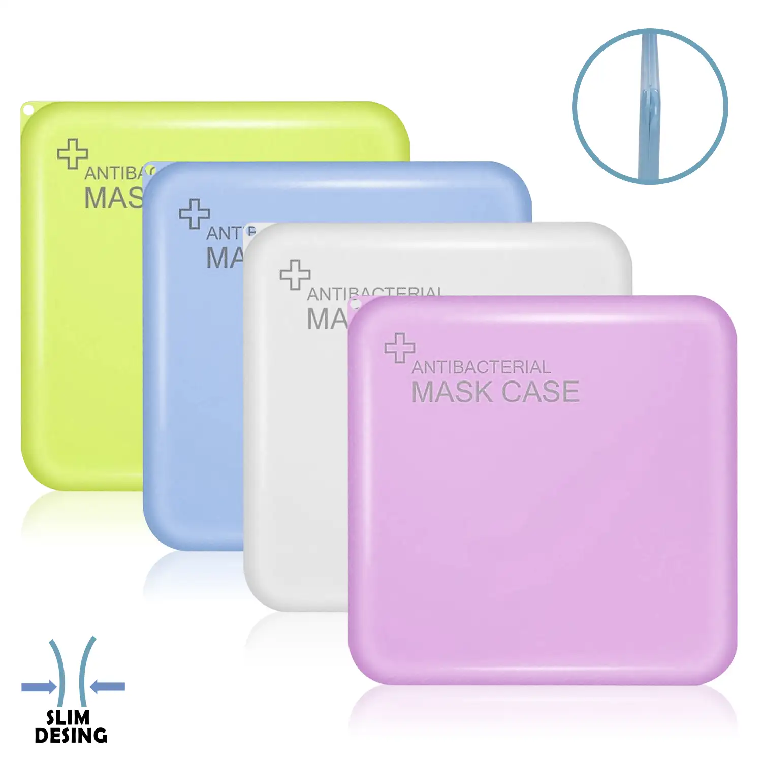 Pack de 4 porta mascarillas higiénico cuadrado slim, en 4 colores