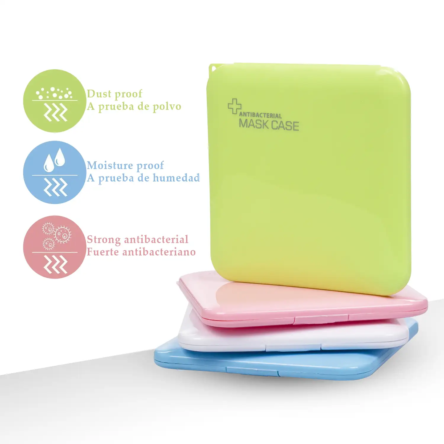 Pack de 4 porta mascarillas higiénico cuadrado slim, en 4 colores