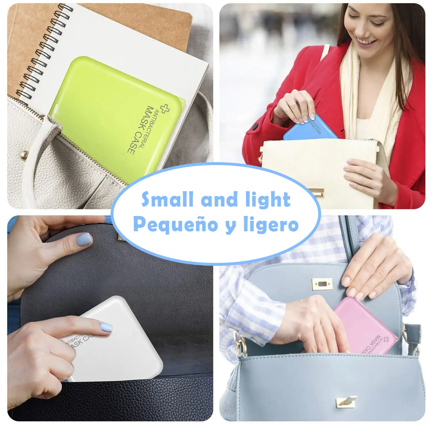 Pack de 4 porta mascarillas higiénico cuadrado slim, en 4 colores