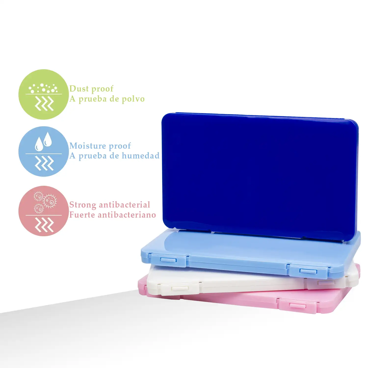 Pack porta mascarillas higiénico rectangular en 4 colores.