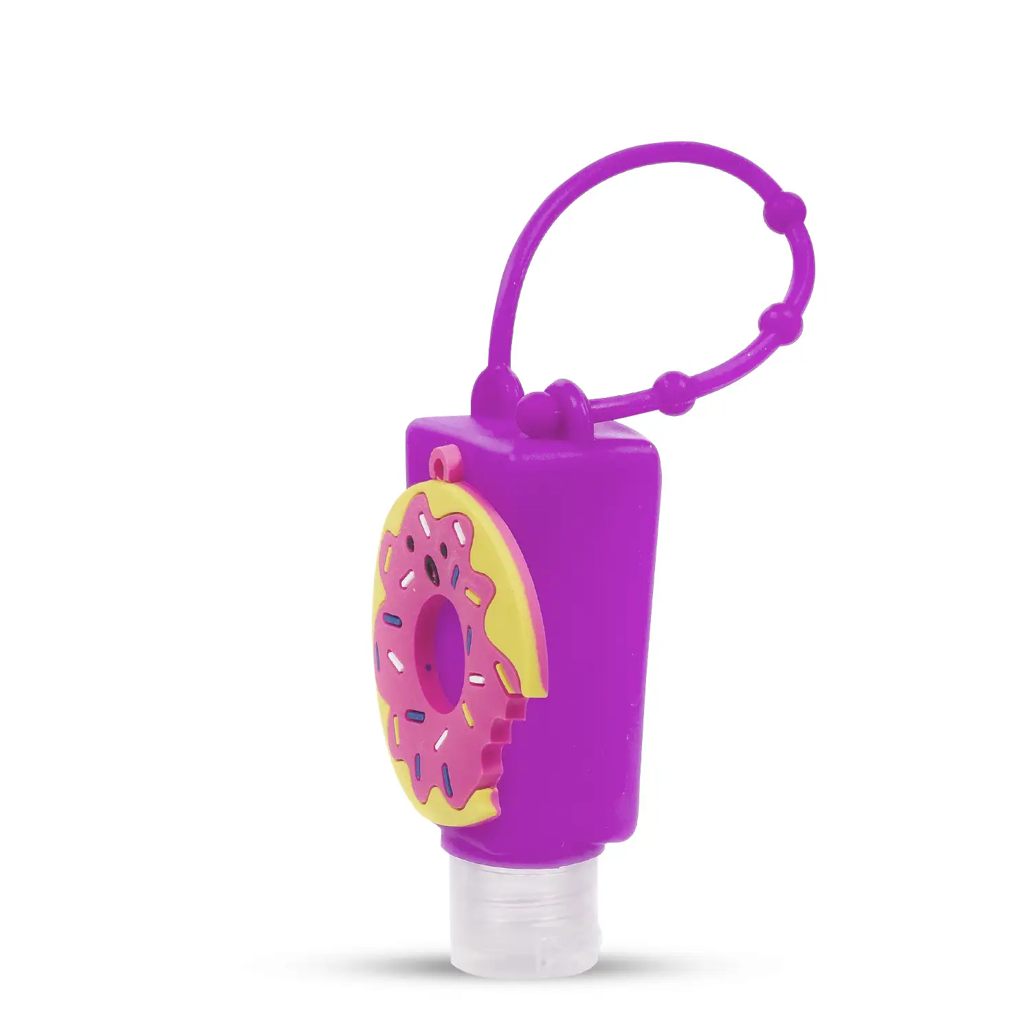 Llavero Botella higienizante de manos alcohol rellenable 30ml. Diseño donut.