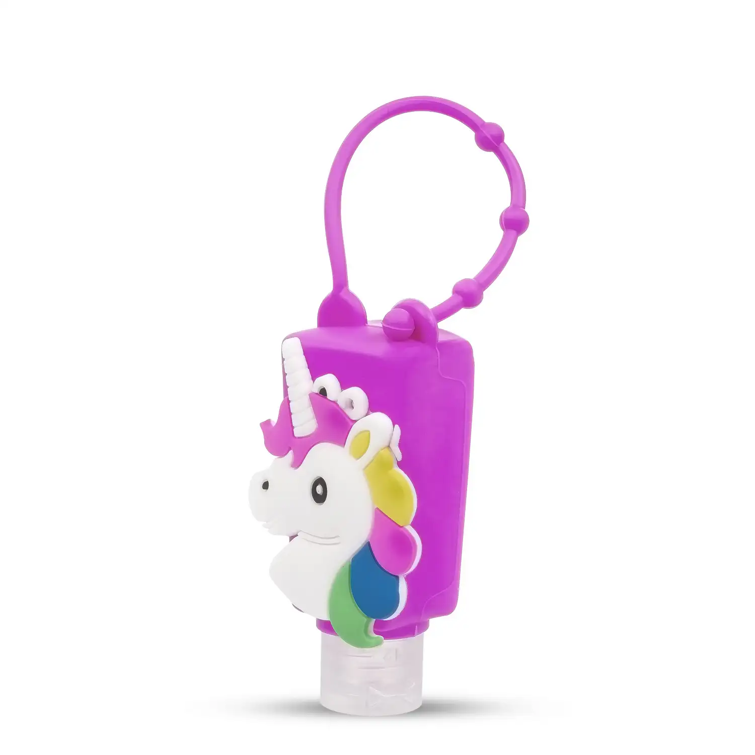 Llavero Botella higienizante de manos alcohol rellenable 30ml. Diseño unicornio.