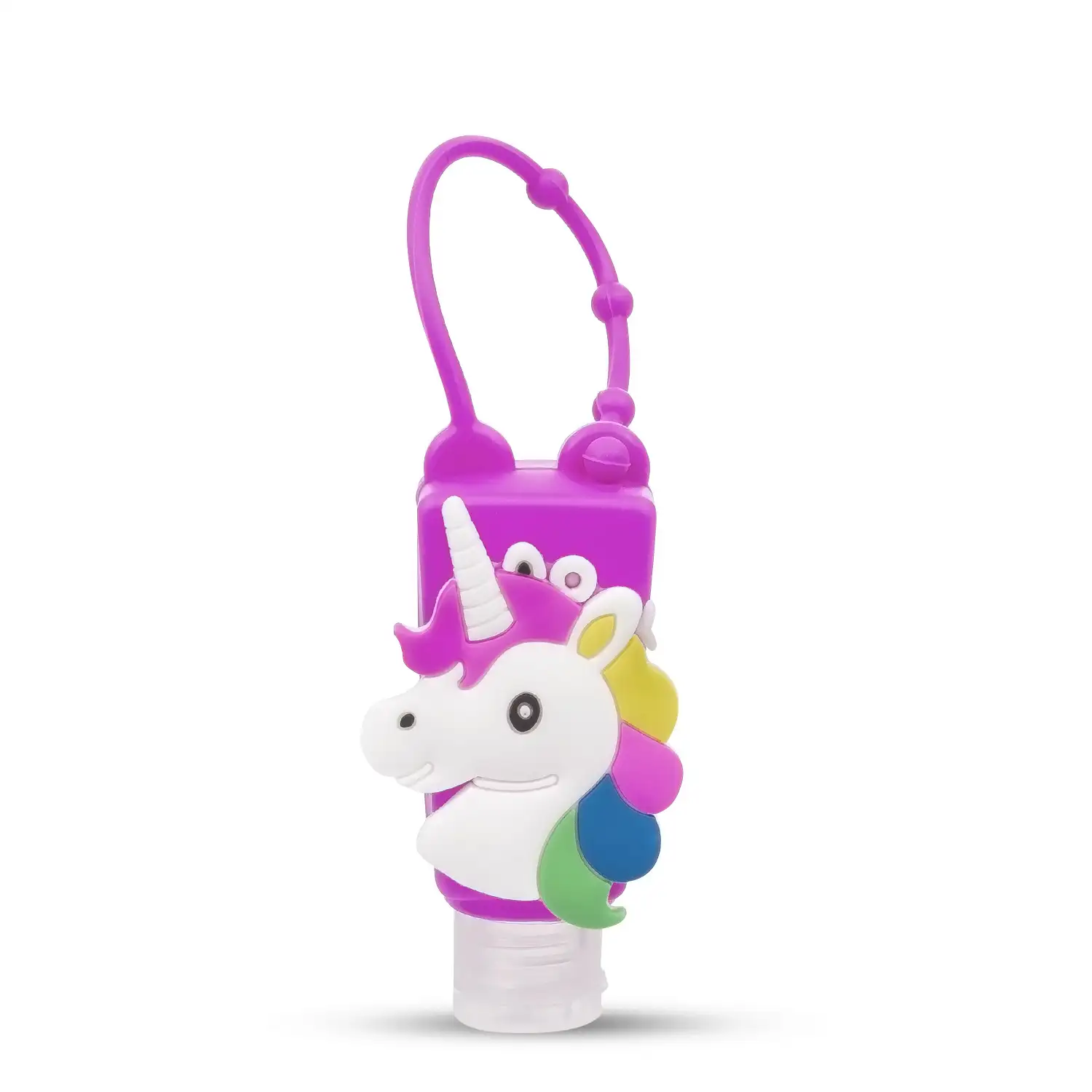 Llavero Botella higienizante de manos alcohol rellenable 30ml. Diseño unicornio.