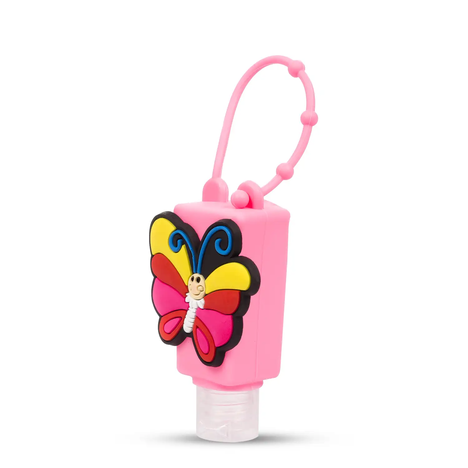 Llavero Botella higienizante de manos alcohol rellenable 30ml. Diseño mariposa.