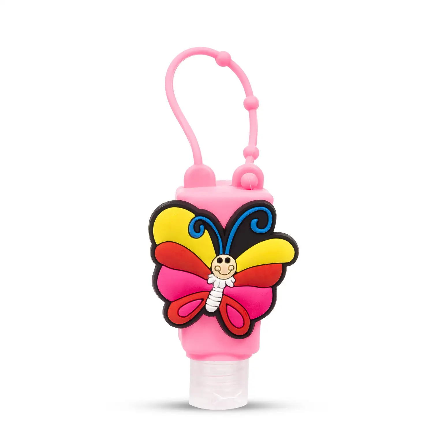 Llavero Botella higienizante de manos alcohol rellenable 30ml. Diseño mariposa.