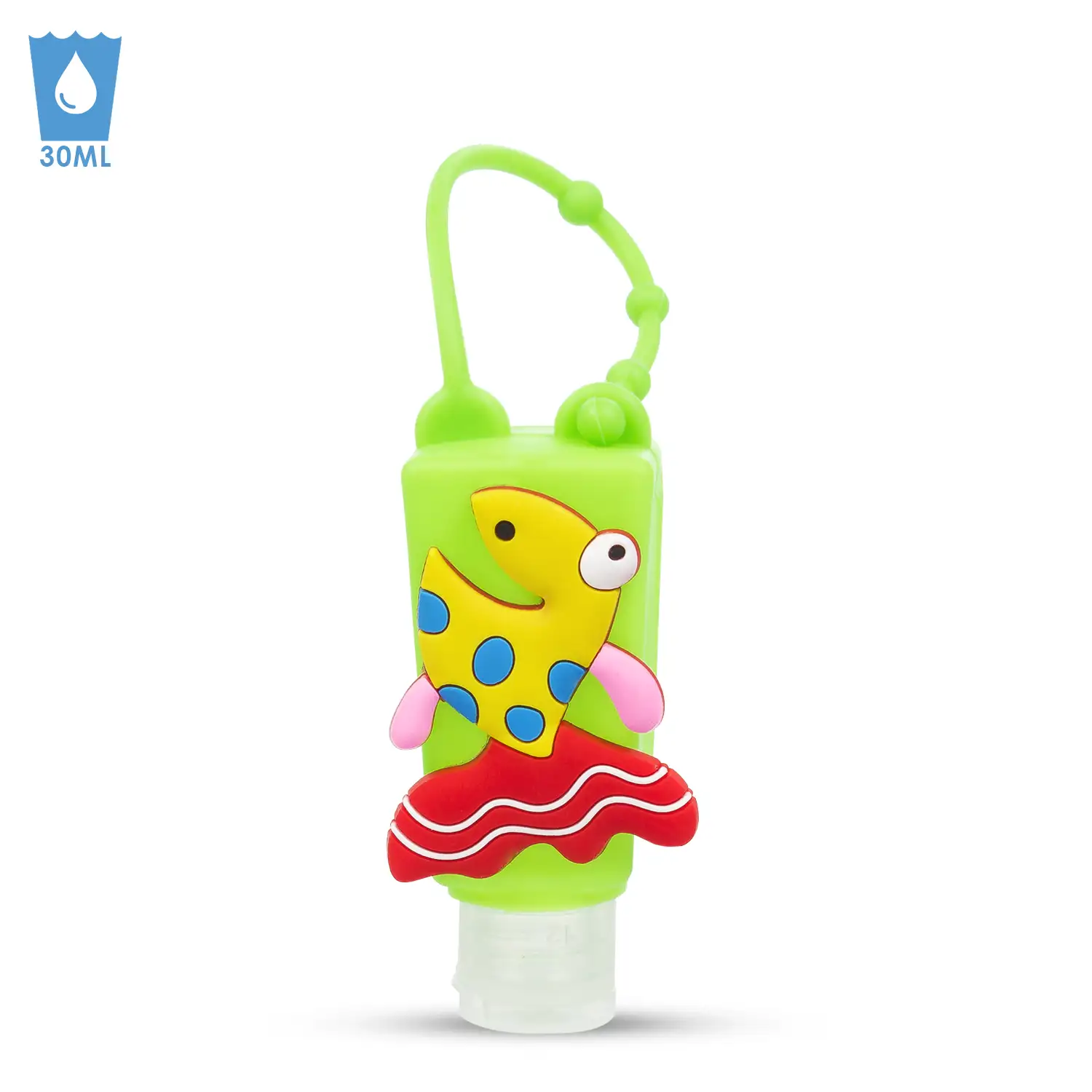 Llavero Botella higienizante de manos alcohol rellenable 30ml. Diseño pez.