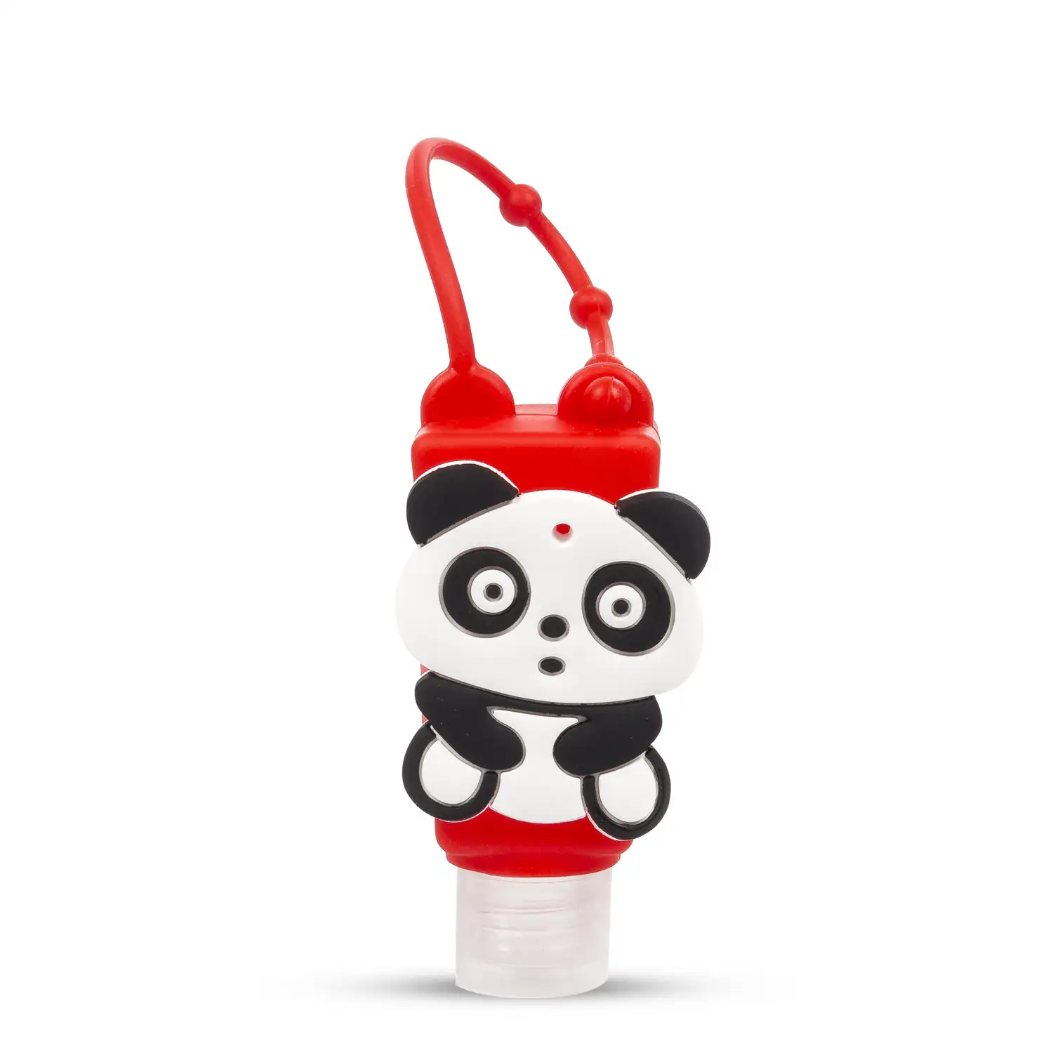 Llavero Botella higienizante de manos alcohol rellenable 30ml. Diseño panda.