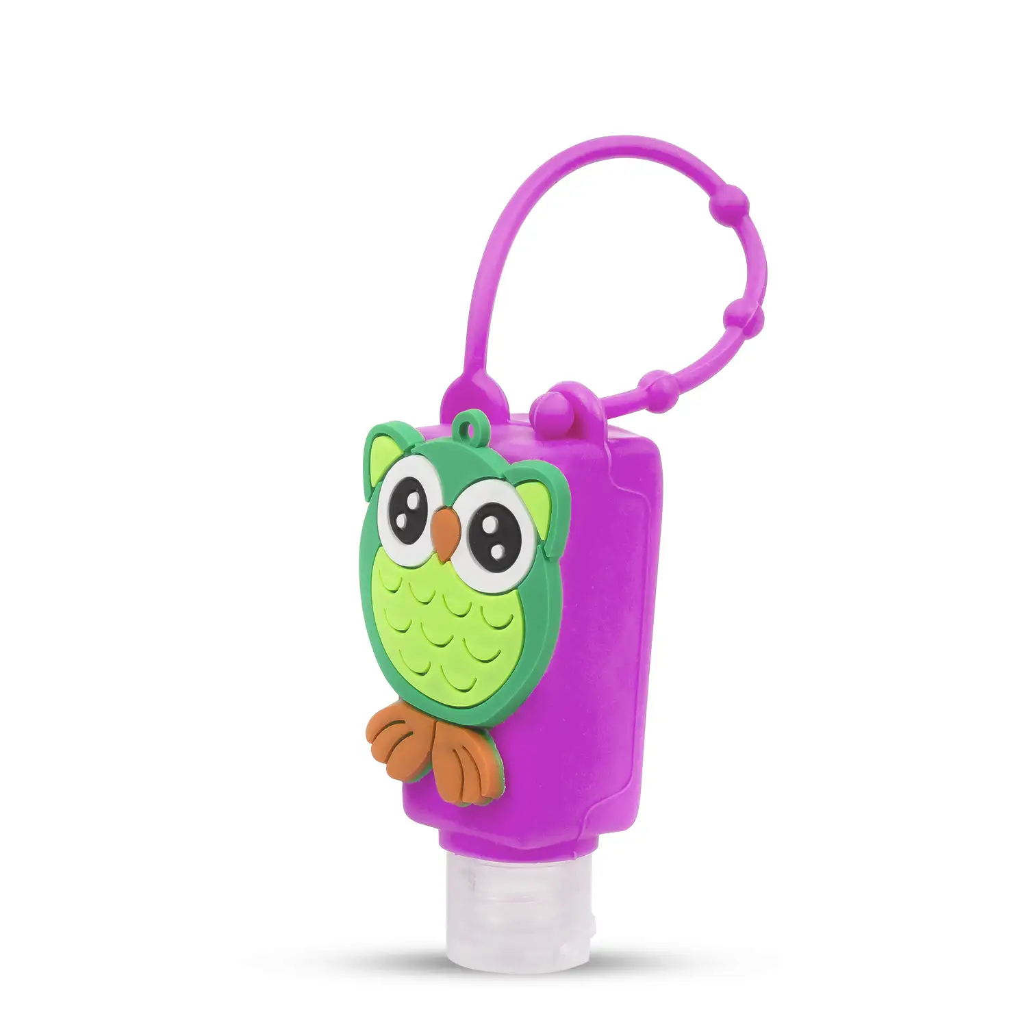 Llavero Botella higienizante de manos alcohol rellenable 30ml. Diseño buho.