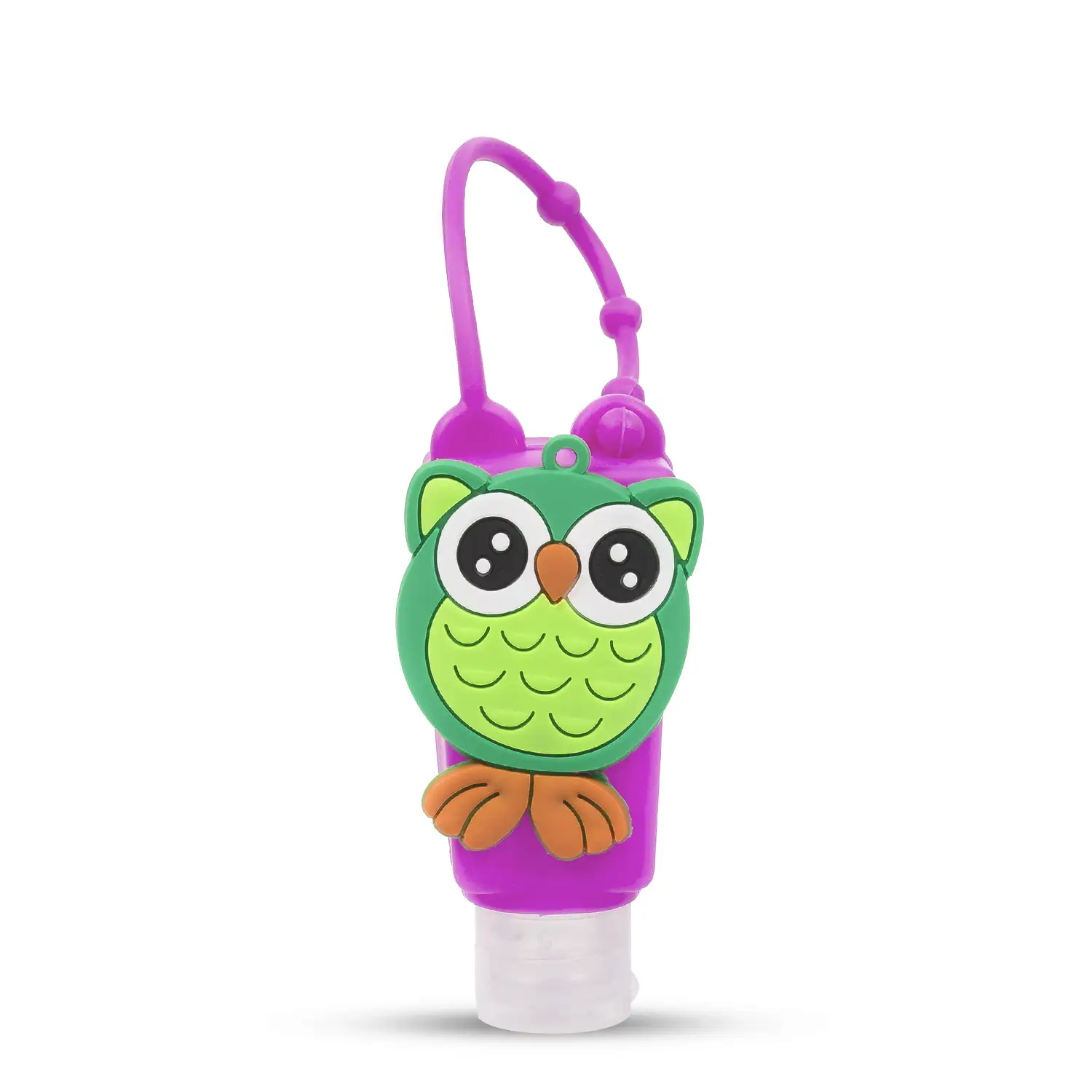 Llavero Botella higienizante de manos alcohol rellenable 30ml. Diseño buho.