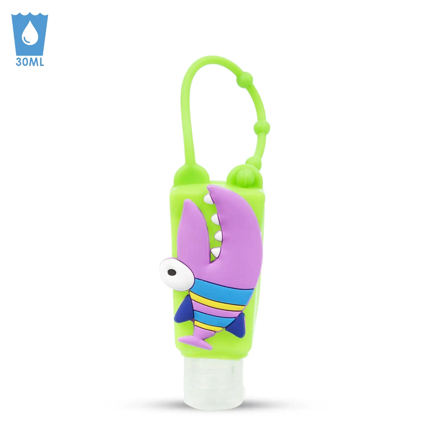 Llavero Botella higienizante de manos alcohol rellenable 30ml. Diseño tiburón.