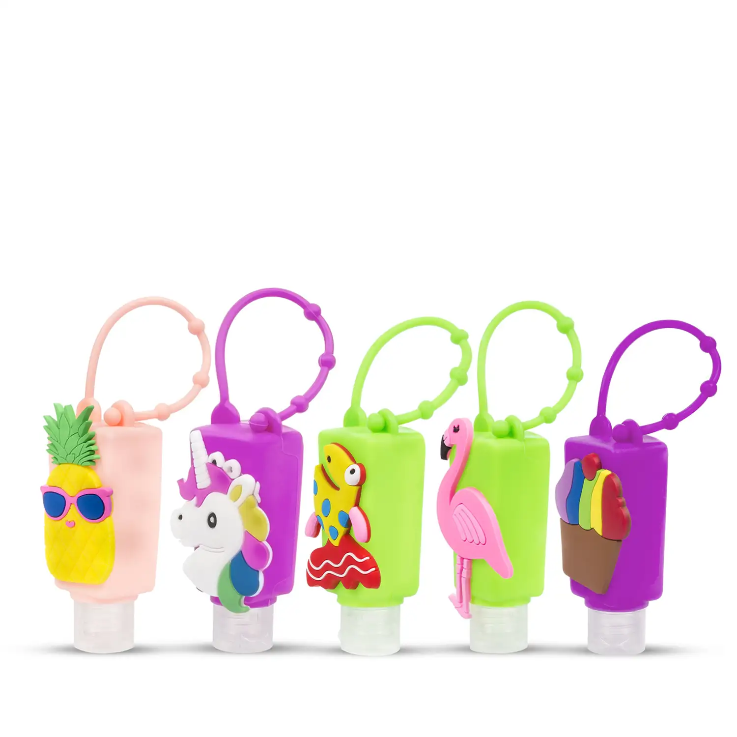 Llavero Botella higienizante de manos alcohol rellenable 30ml. Pack de 5 uds. Diseños FANTASY-3 variados.