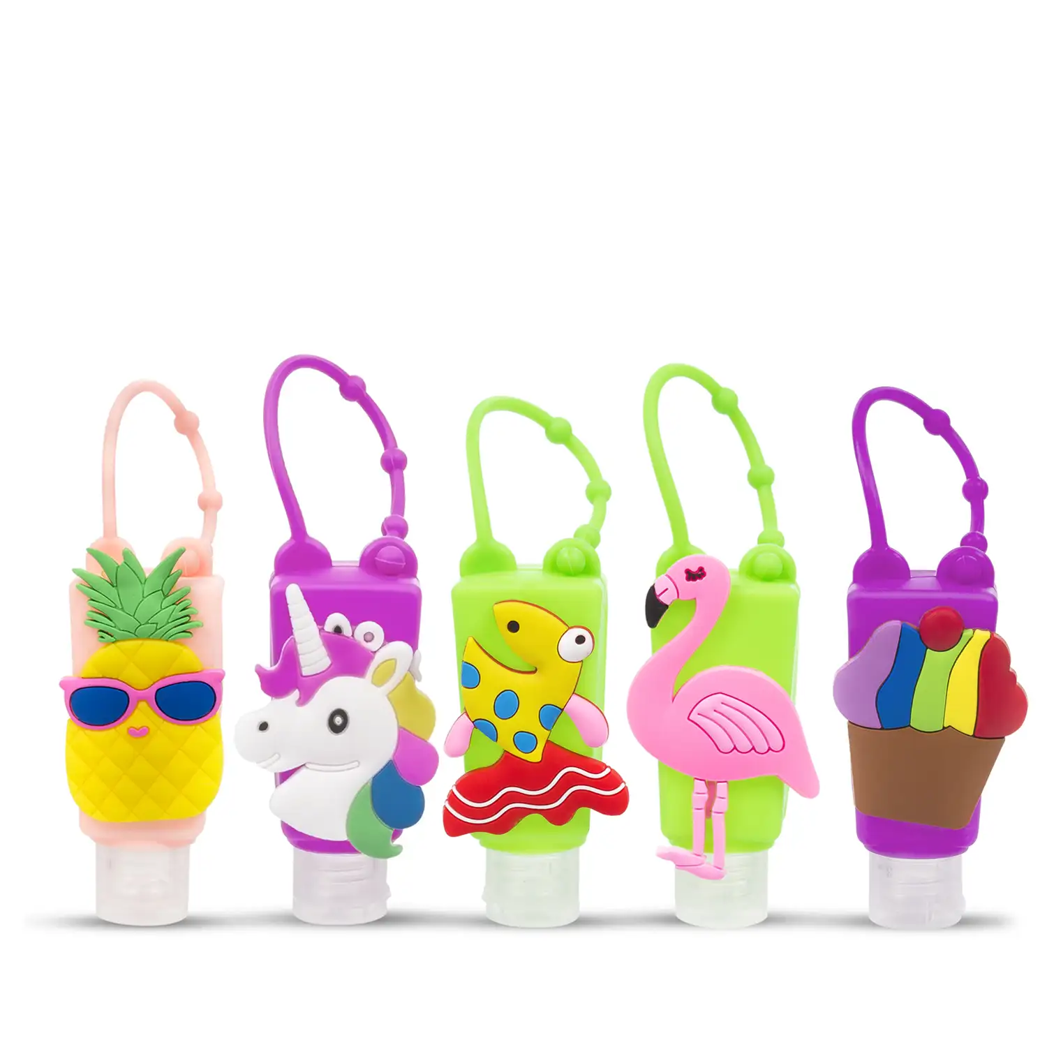 Llavero Botella higienizante de manos alcohol rellenable 30ml. Pack de 5 uds. Diseños FANTASY-3 variados.