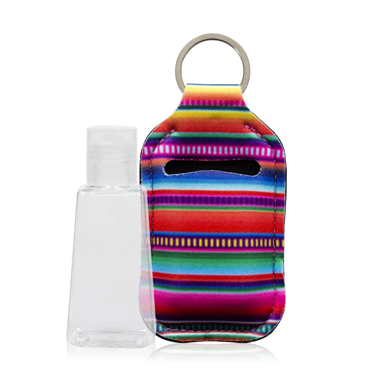 Llavero botella higienizante de manos alcohol rellenable 30ml tejido diseño Stripes.