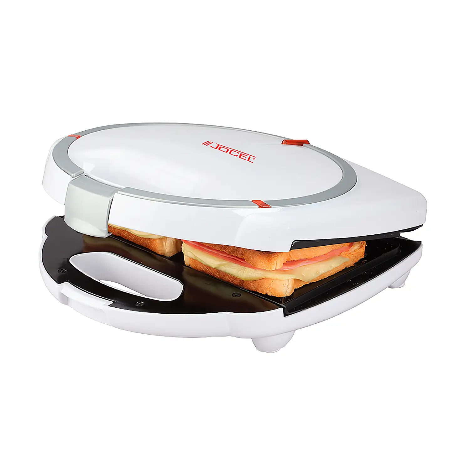 Sandwichera con 750W. Capacidad para dos sándwiches.