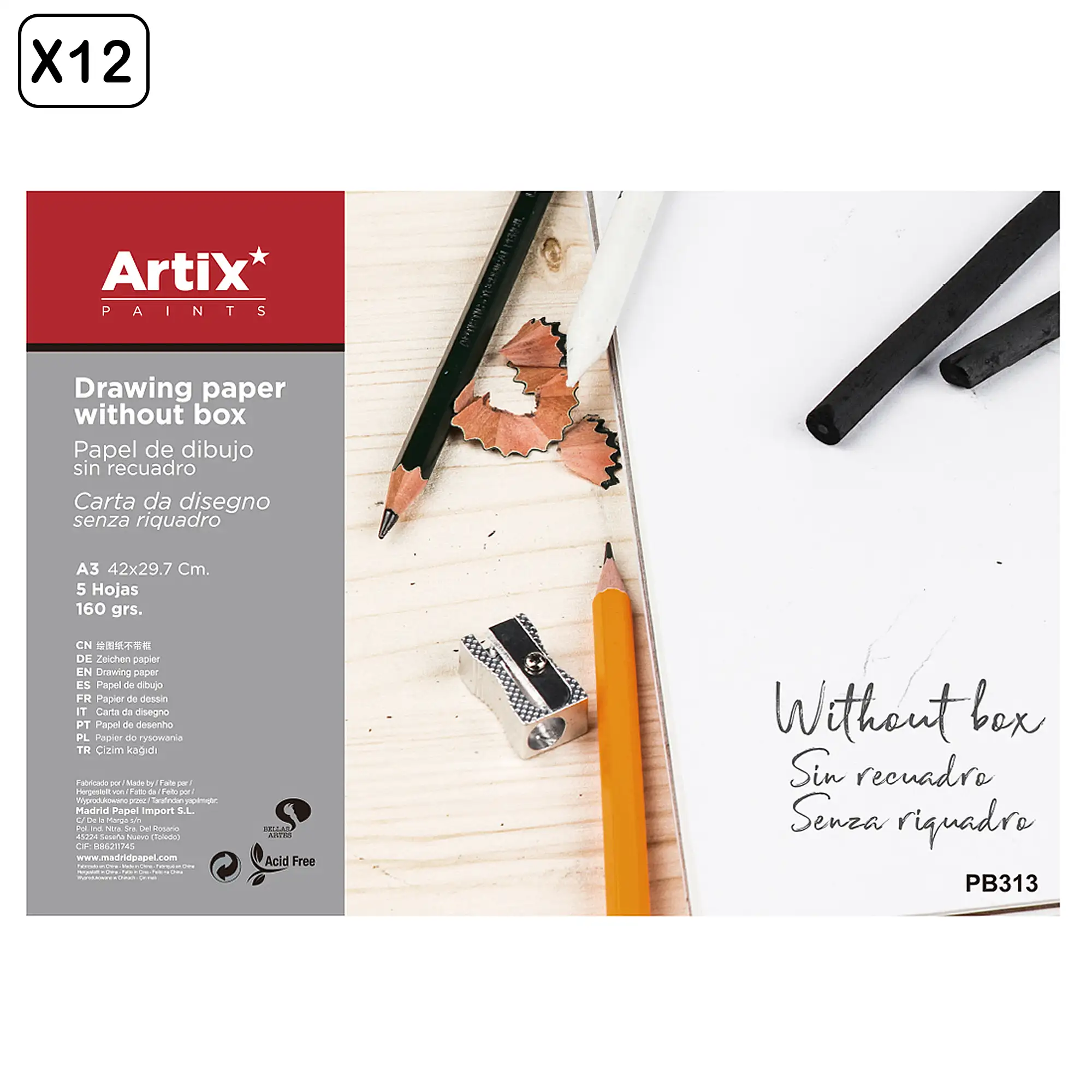 12 packs PAPEL DE DIBUJO A3 5 HOJAS