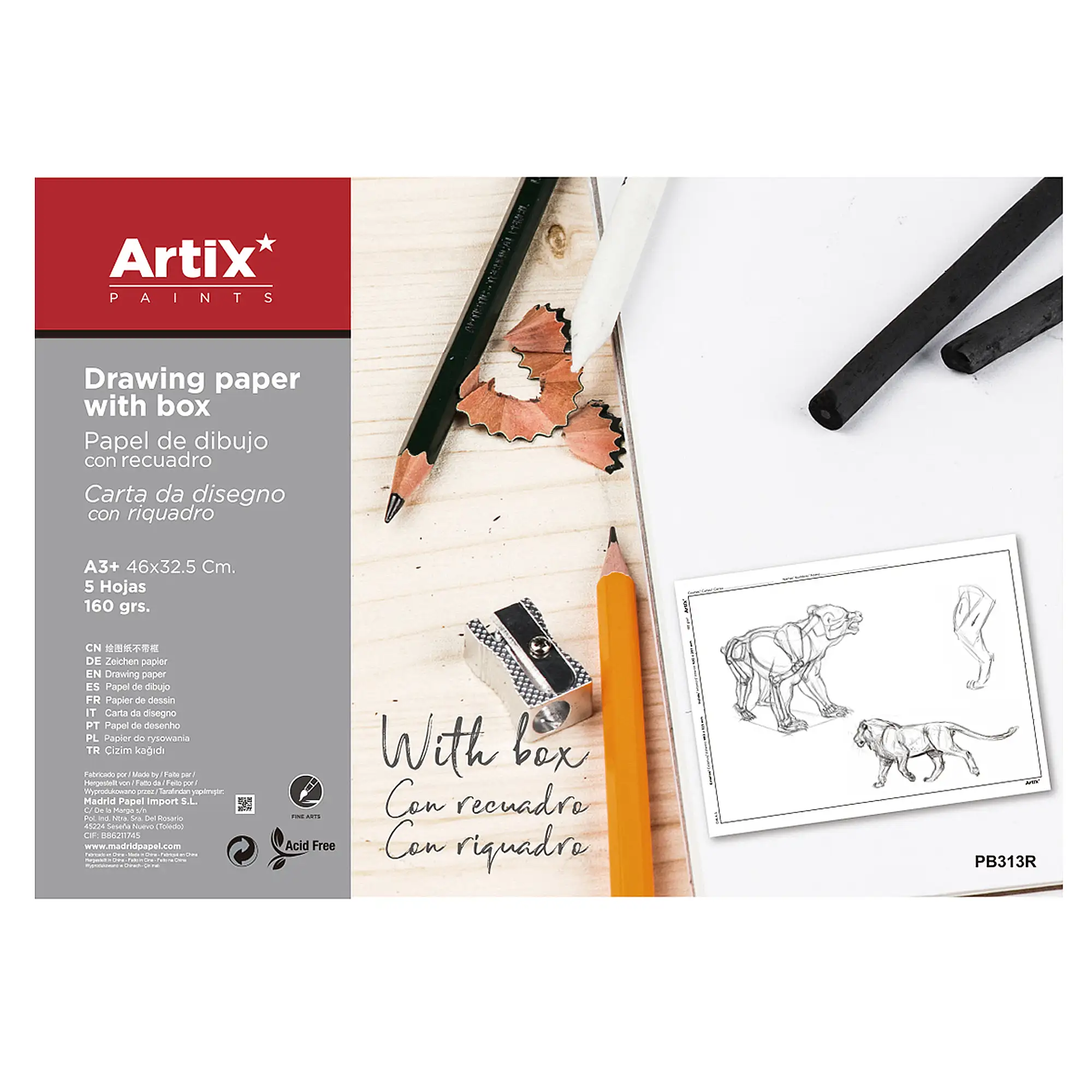 12 packs PAPEL DE DIBUJO CON RECUADRO A3+ 5 HOJAS