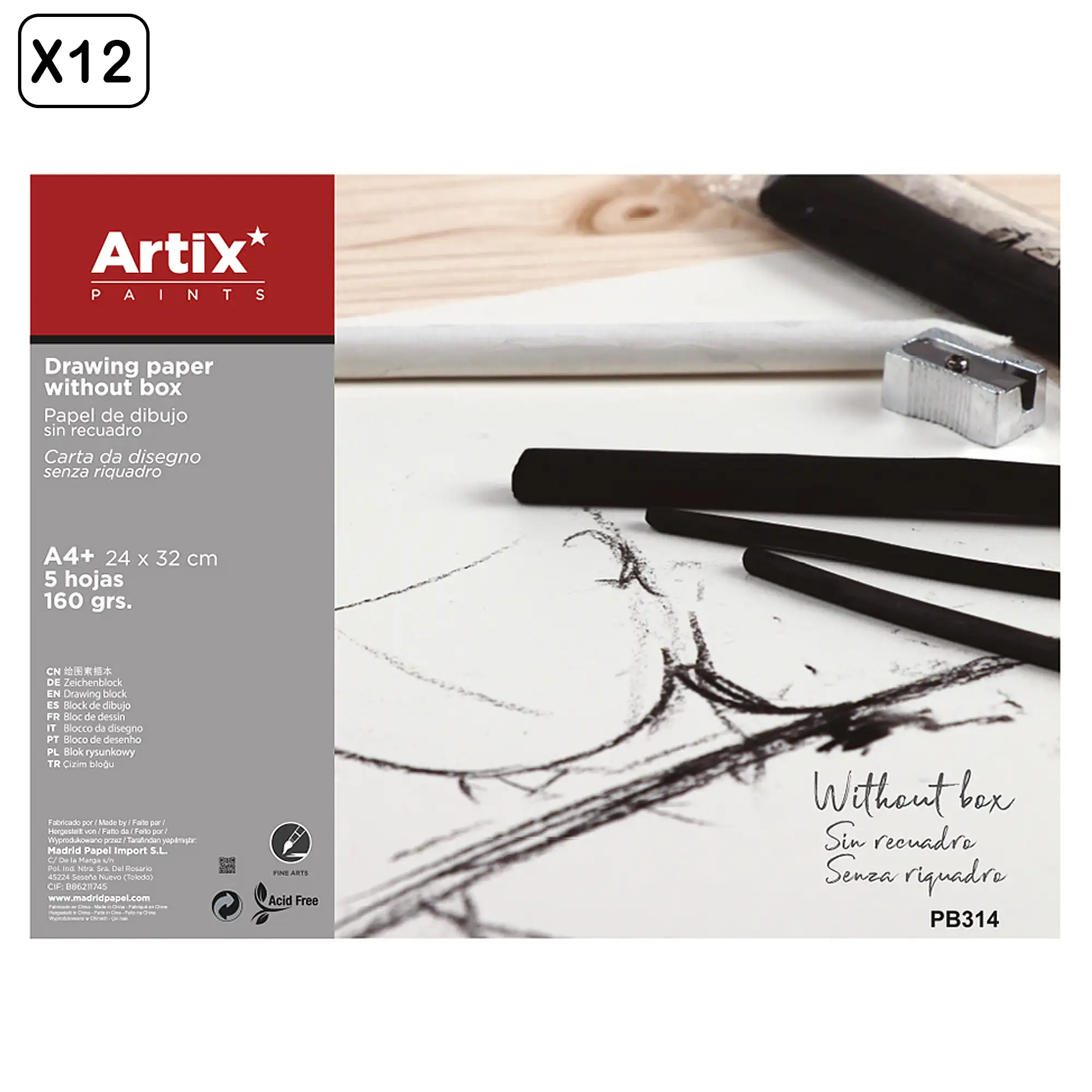 12 packs PAPEL DE DIBUJO SIN RECUADRO 24 x 32 cm 5 HOJAS