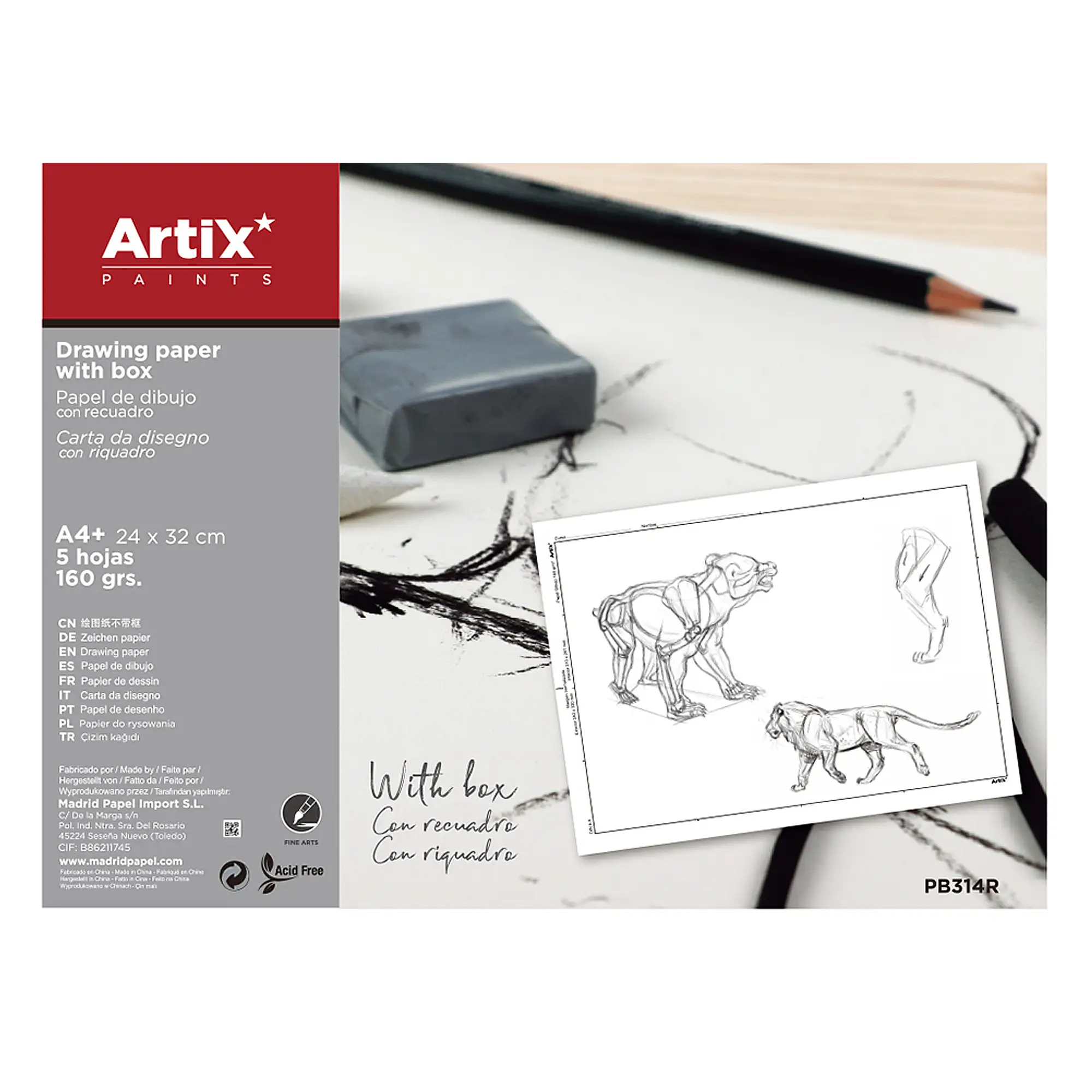 12 packs PAPEL DE DIBUJO CON RECUADRO 24 x 32 cm 5 HOJAS