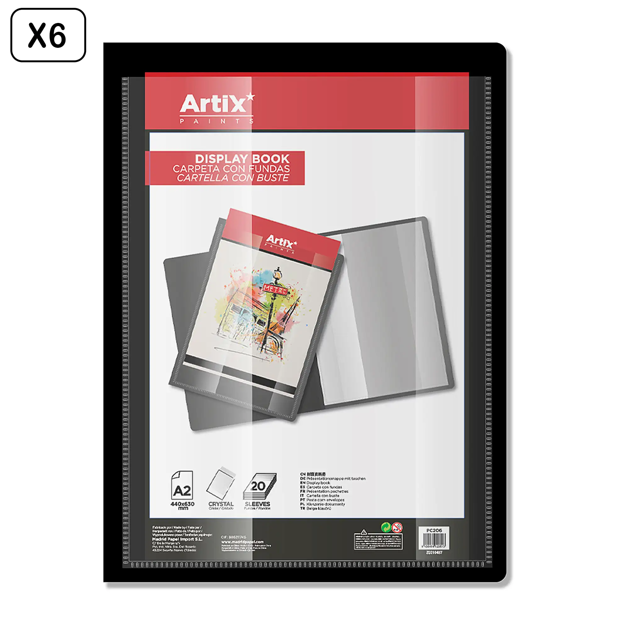 Pack 6 Uds. CARPETA CON FUNDAS A2 20 HOJAS