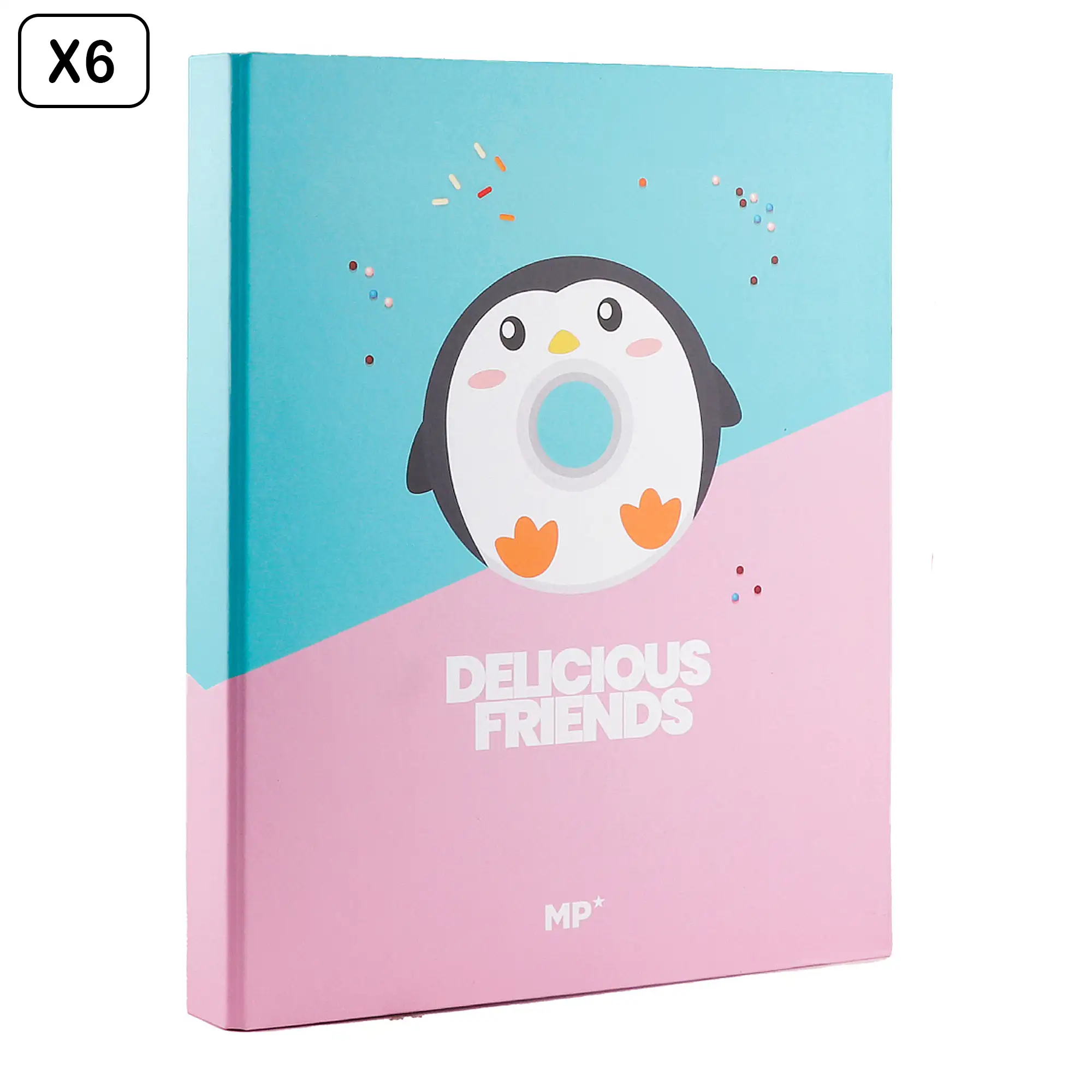 PACK 6 UNIDADES CARPETA CARTÓN 4 ANILLAS Fº DISEÑO DELICIOUS FRIENDS PINGÜINO