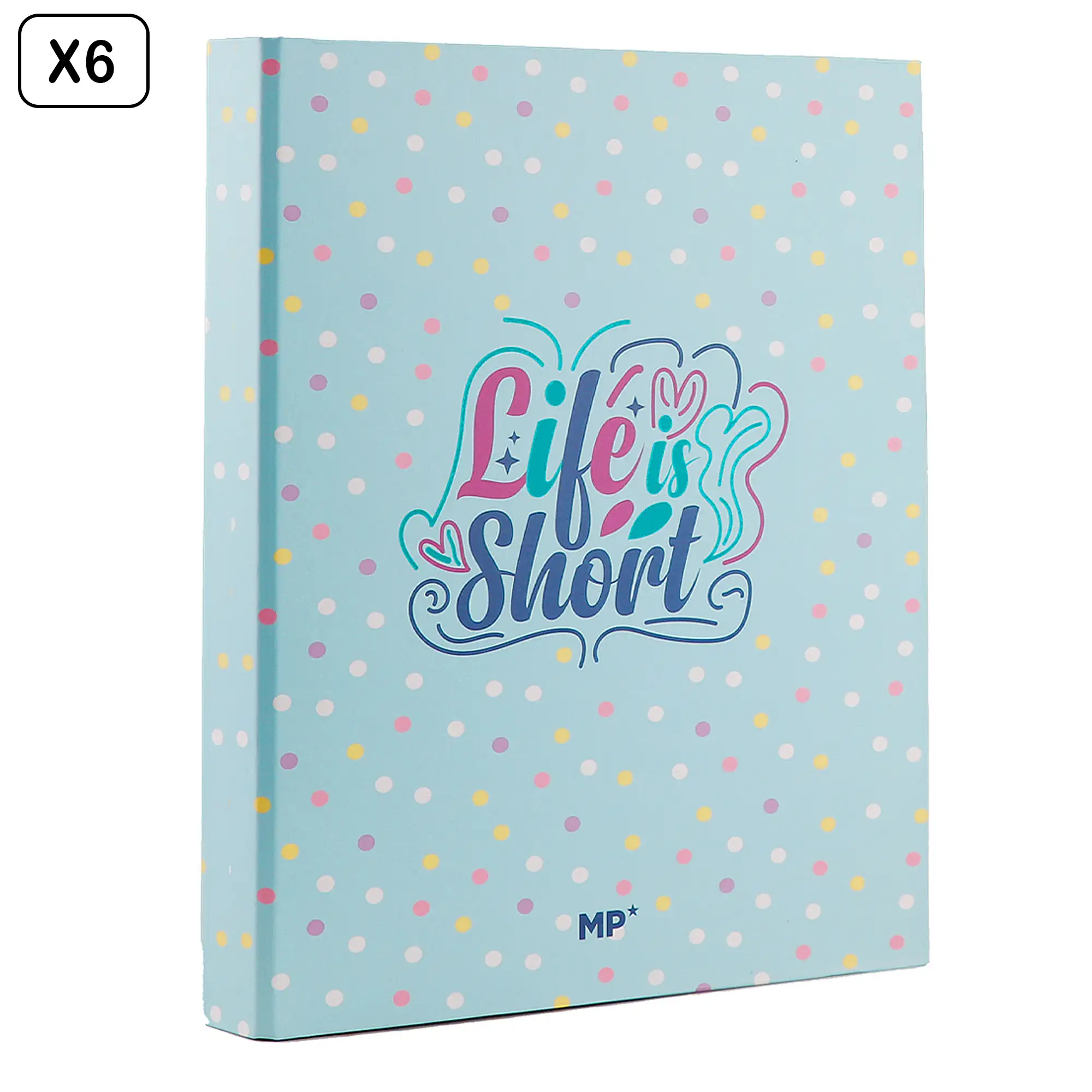 PACK 6 UNIDADES CARPETA CARTÓN 4 ANILLAS Fº DISEÑO LIFE IS SHORT