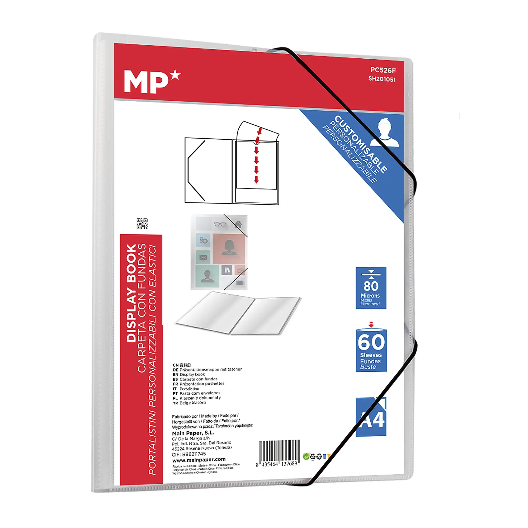 CARPETA 60 FUNDAS A4 CON GOMA TRANSPARENTE