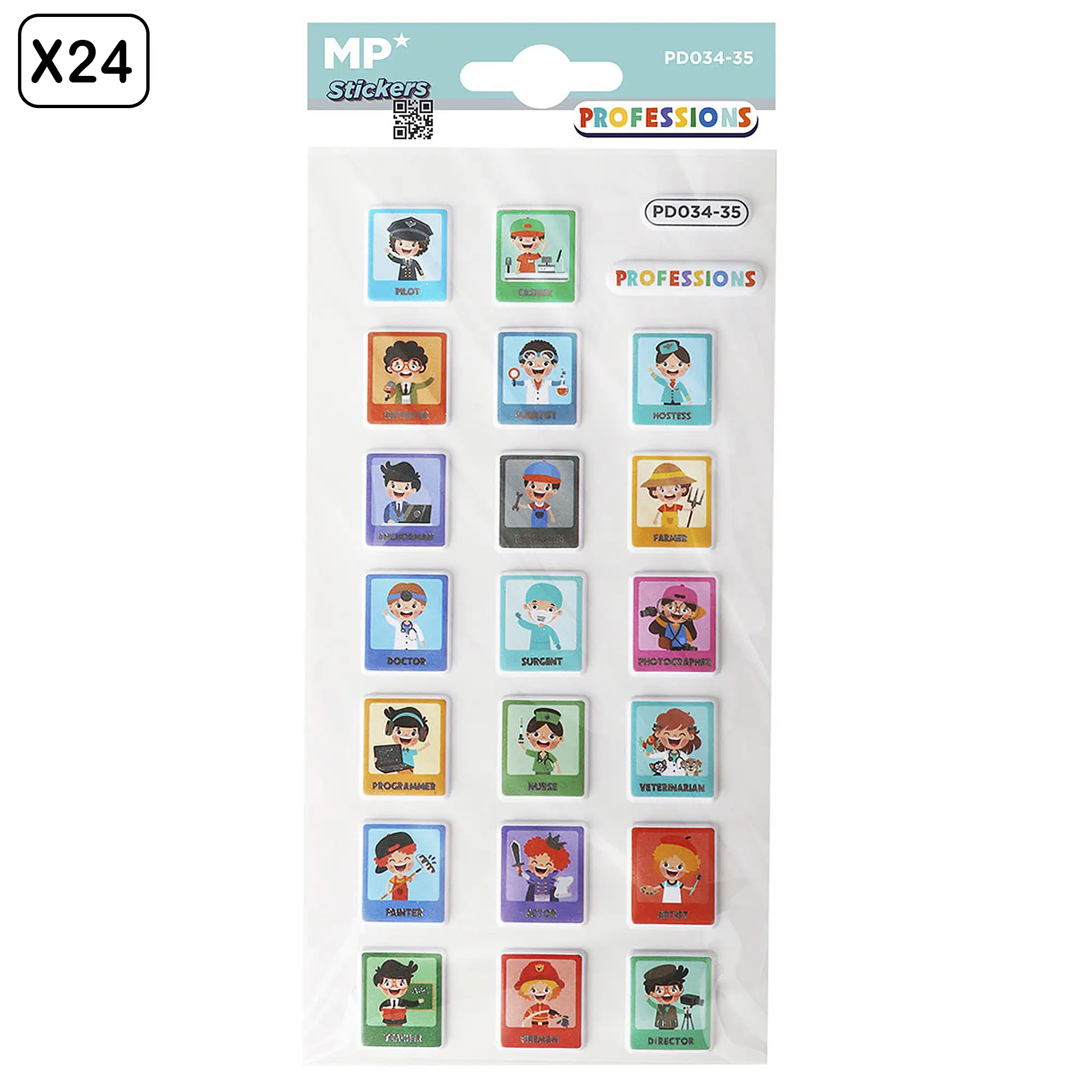 PACK 24 Uds. PEGATINAS STICKERS RELIEVE DISEÑO PROFESIONES