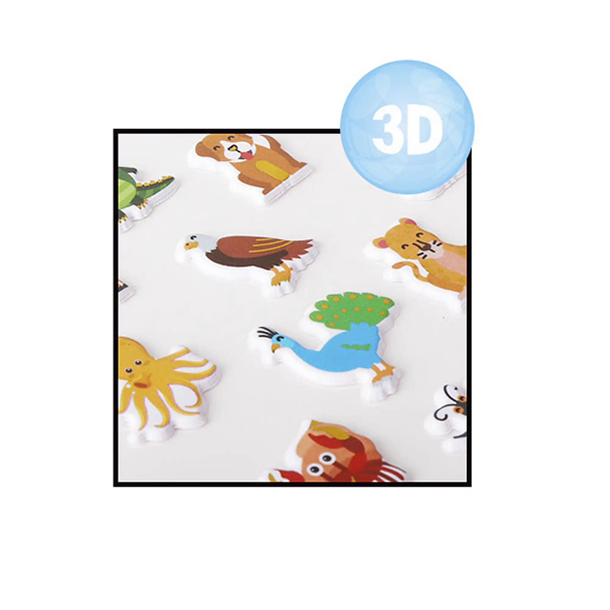 PACK 24 Uds. PEGATINAS STICKERS RELIEVE DISEÑO ANIMALES FELICES
