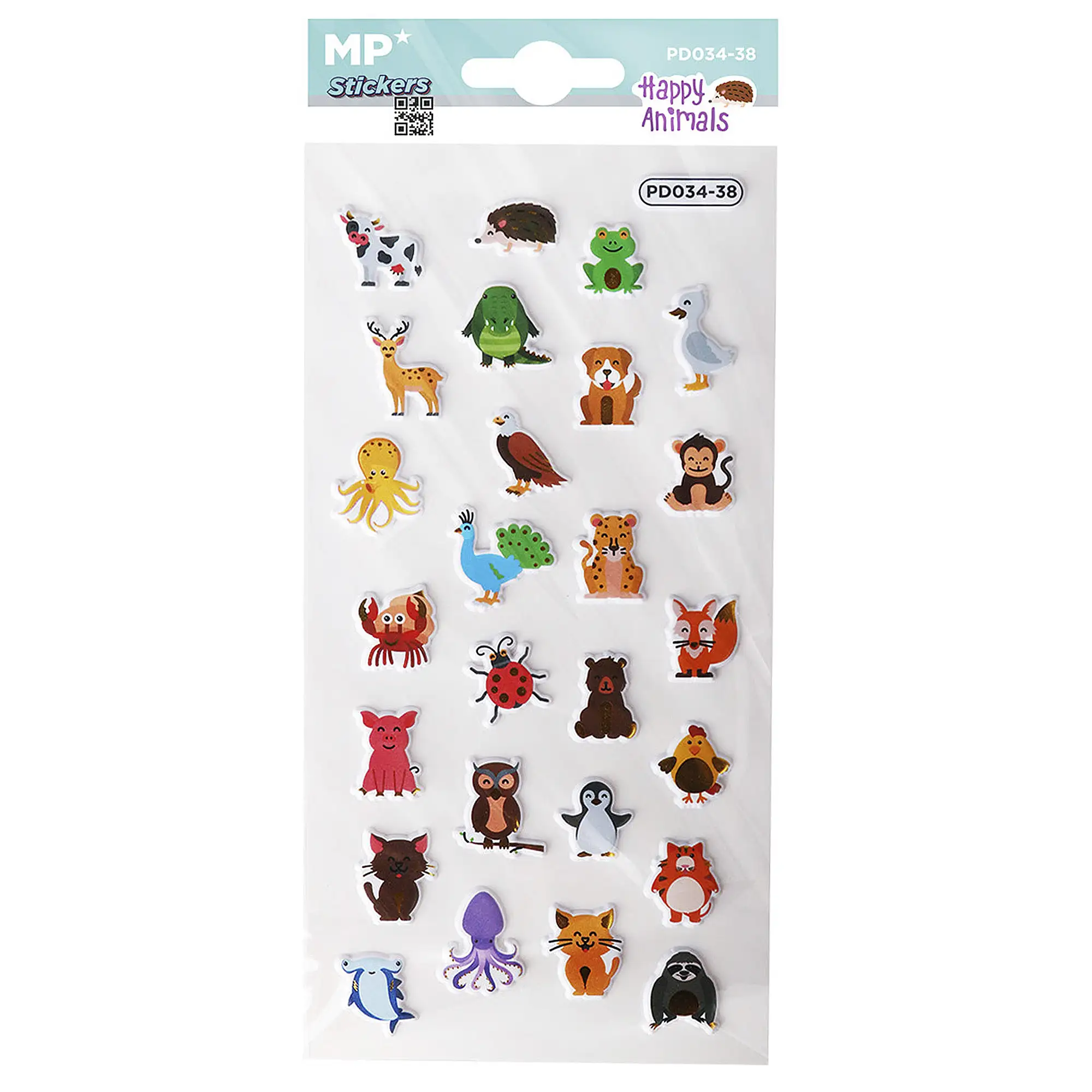 PACK 24 Uds. PEGATINAS STICKERS RELIEVE DISEÑO ANIMALES FELICES
