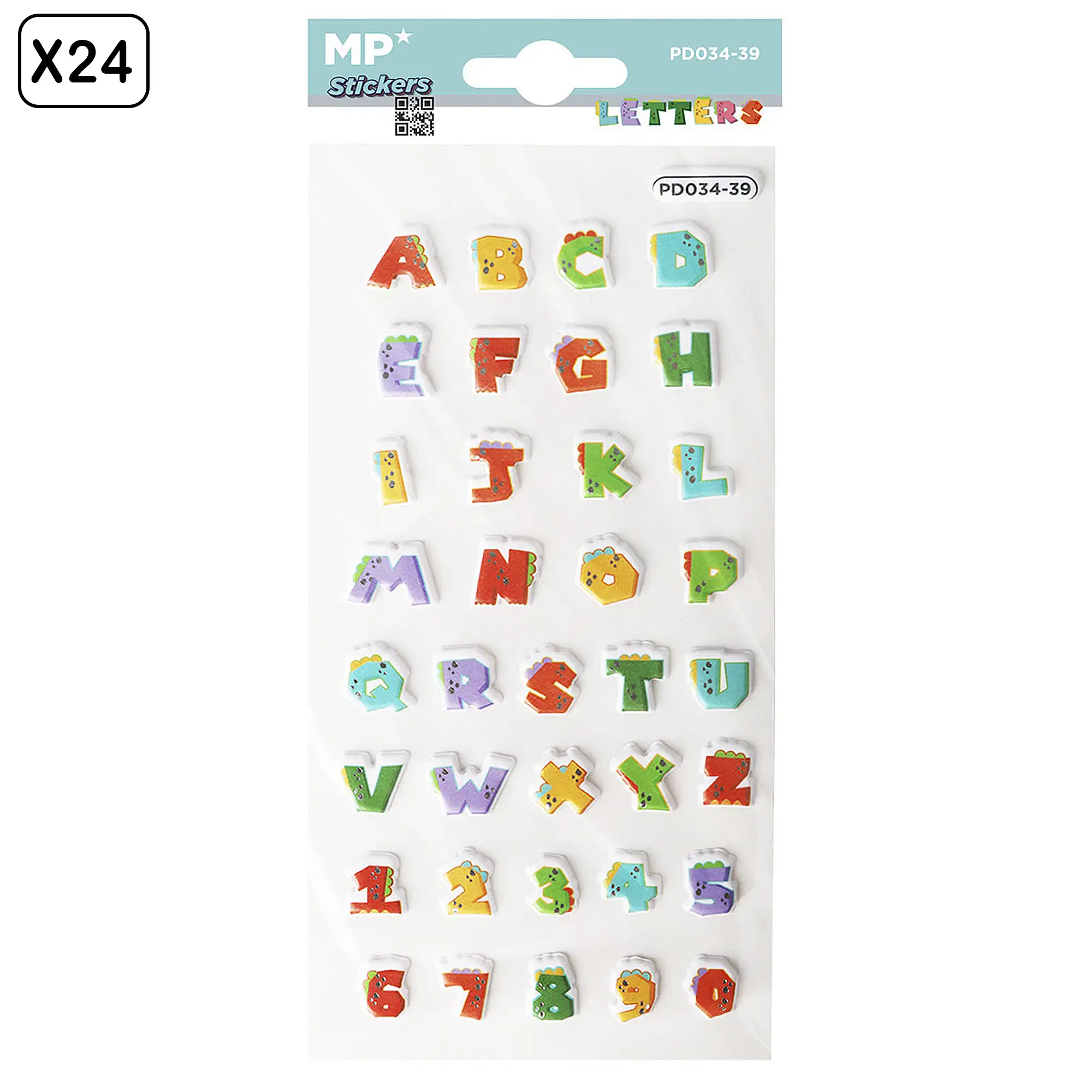 PACK 24 Uds. PEGATINAS STICKERS RELIEVE DISEÑO LETRAS