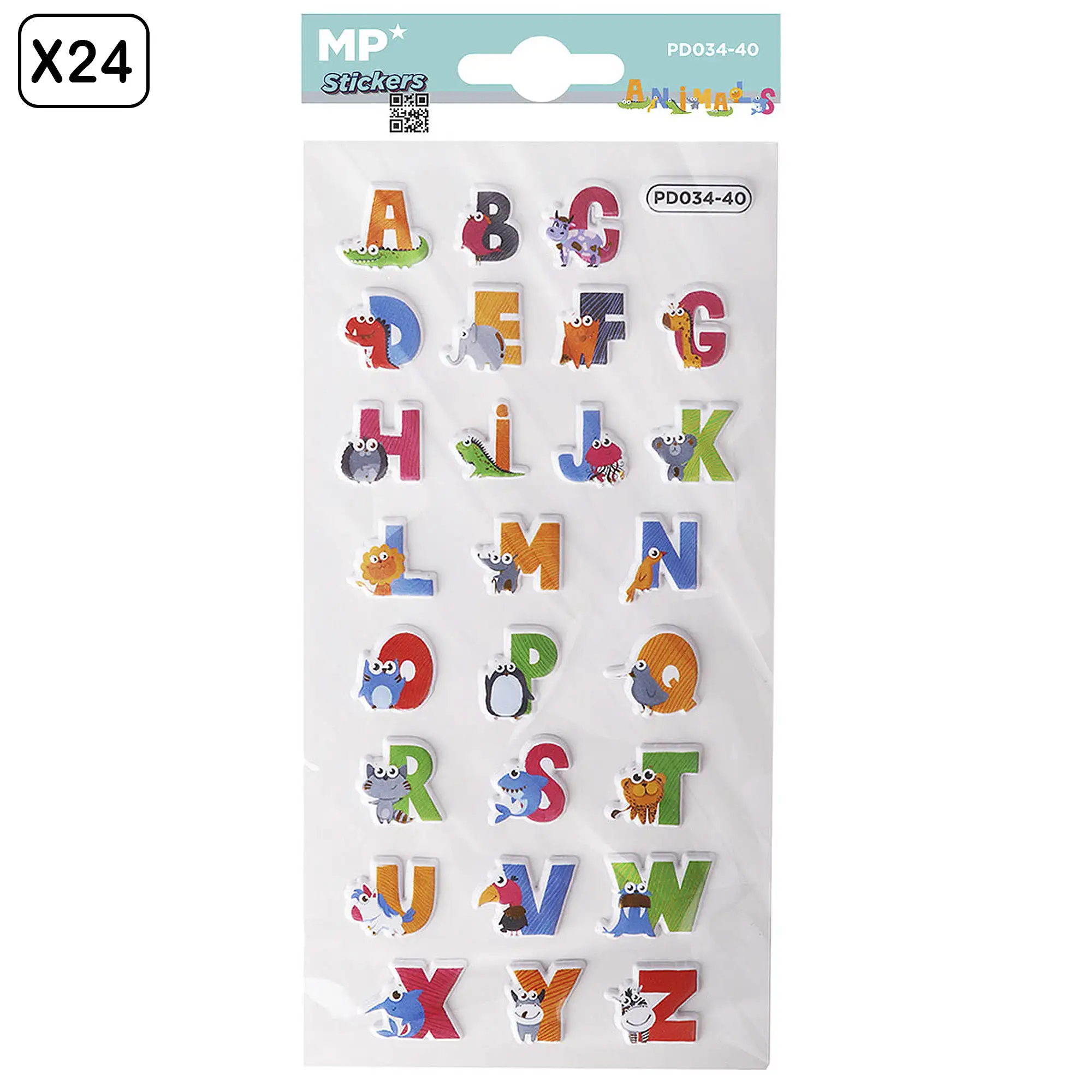 PACK 24 Uds. PEGATINAS STICKERS RELIEVE DISEÑO ANIMALES