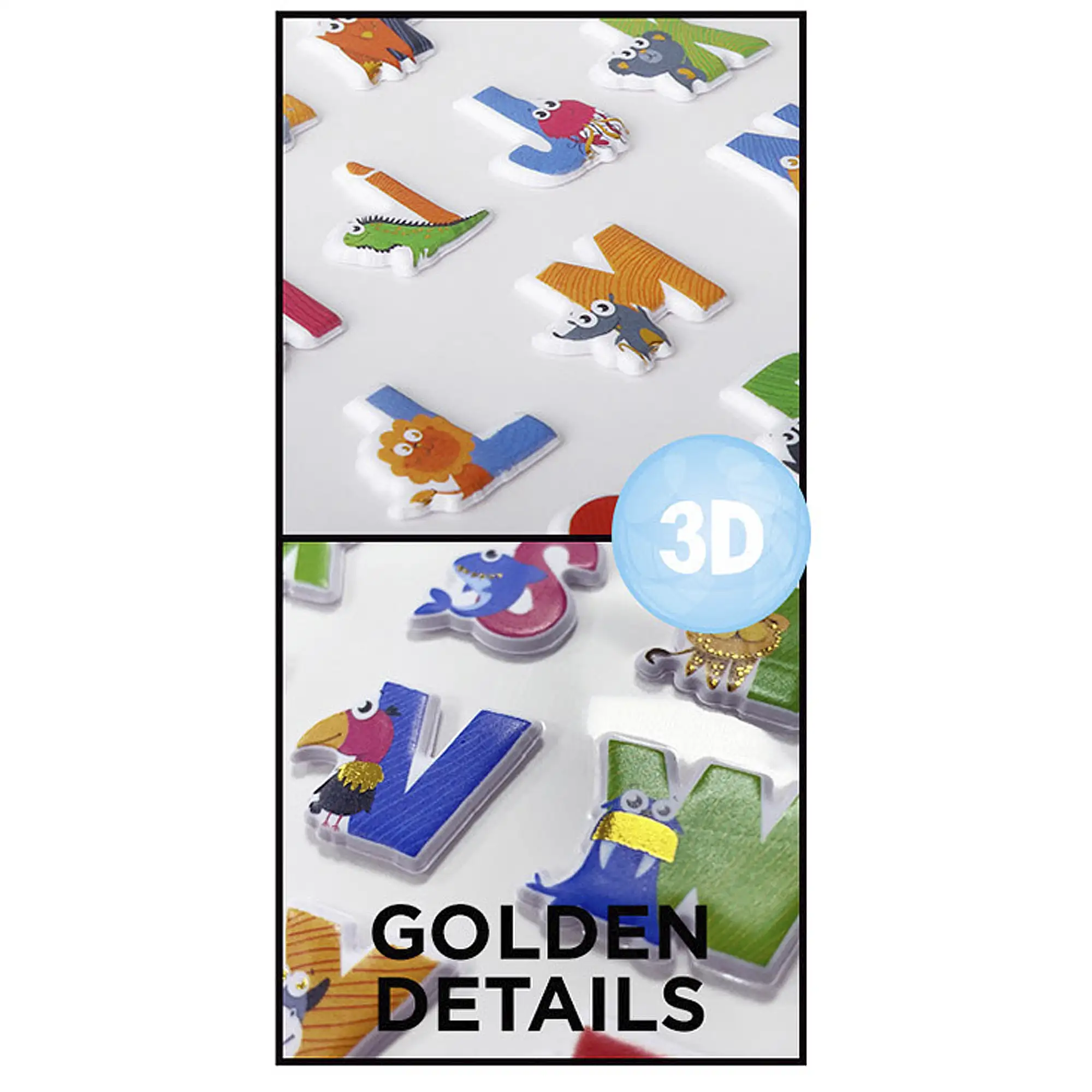 PACK 24 Uds. PEGATINAS STICKERS RELIEVE DISEÑO ANIMALES