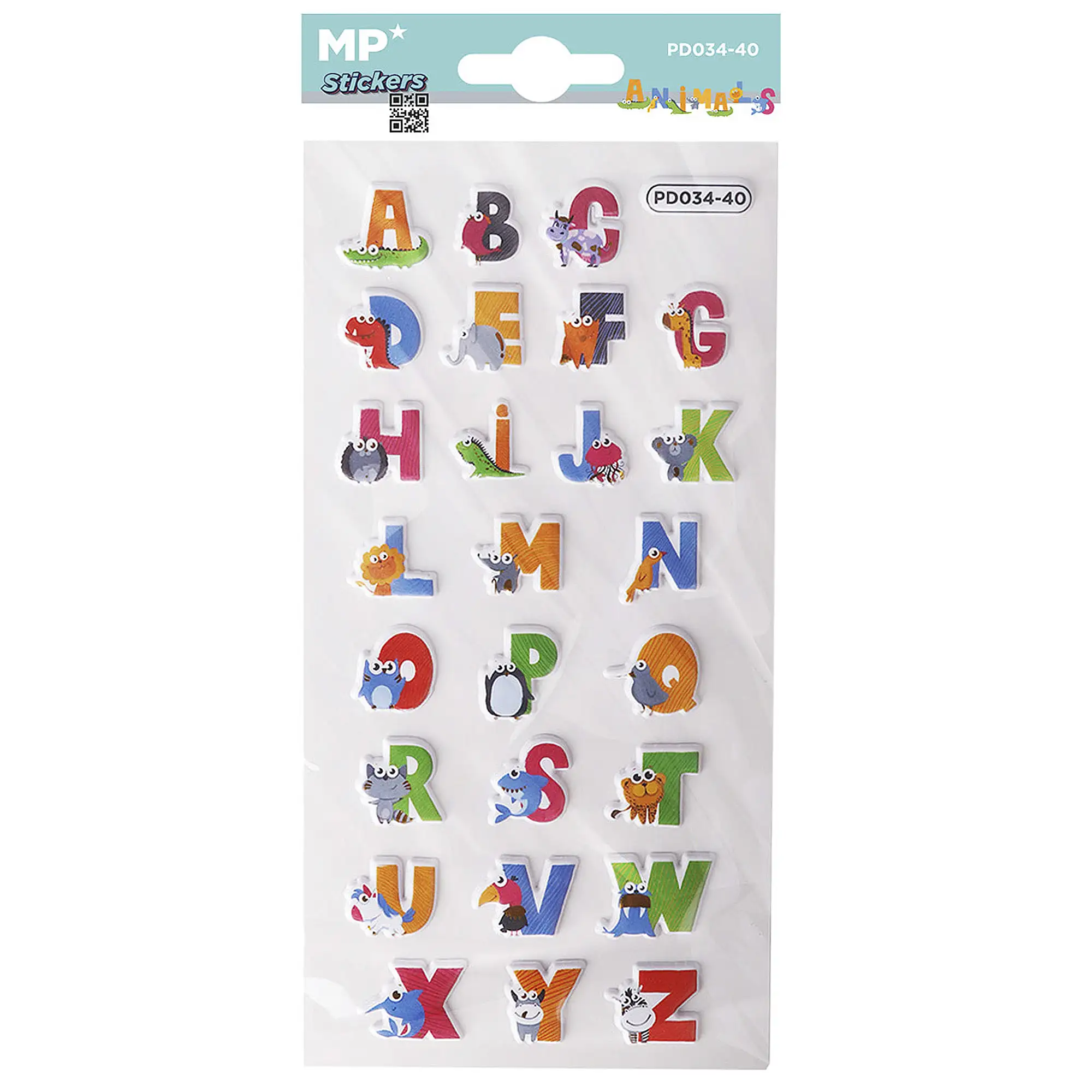 PACK 24 Uds. PEGATINAS STICKERS RELIEVE DISEÑO ANIMALES
