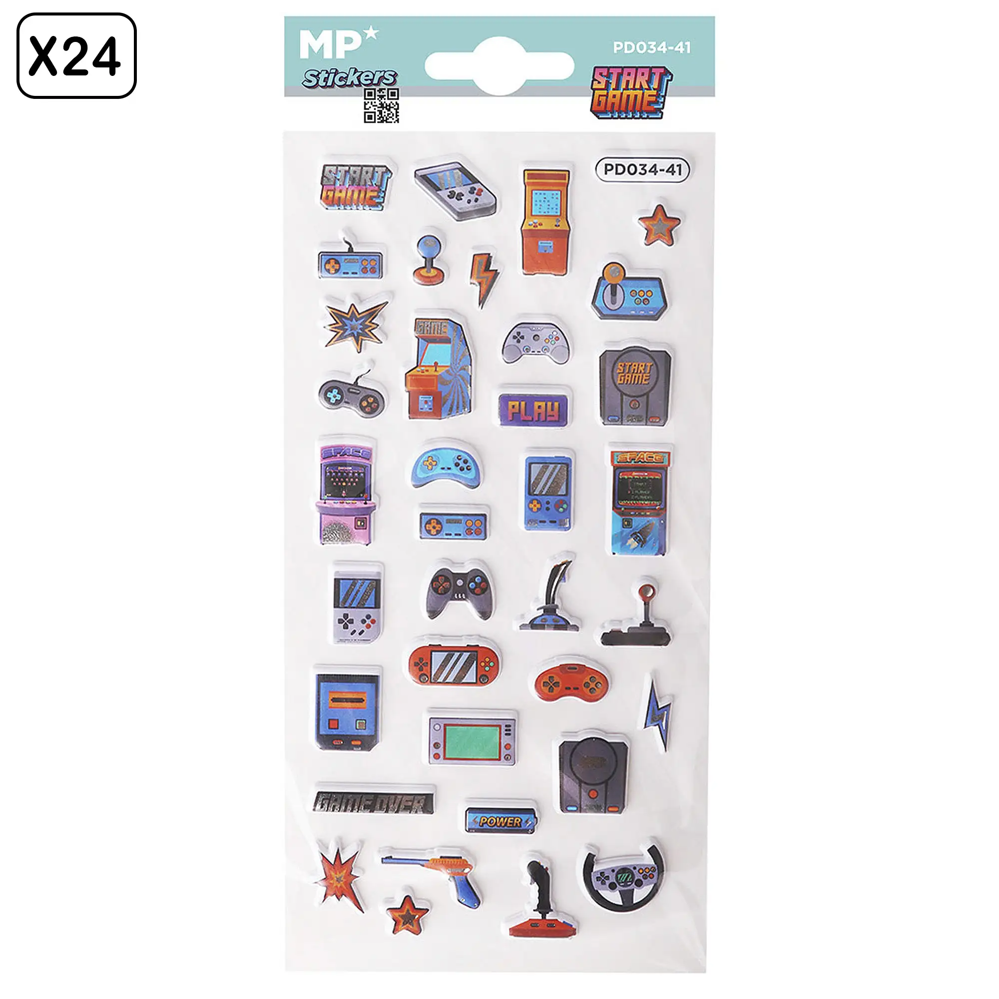 PACK 24 Uds. PEGATINAS STICKERS RELIEVE DISEÑO GAMER
