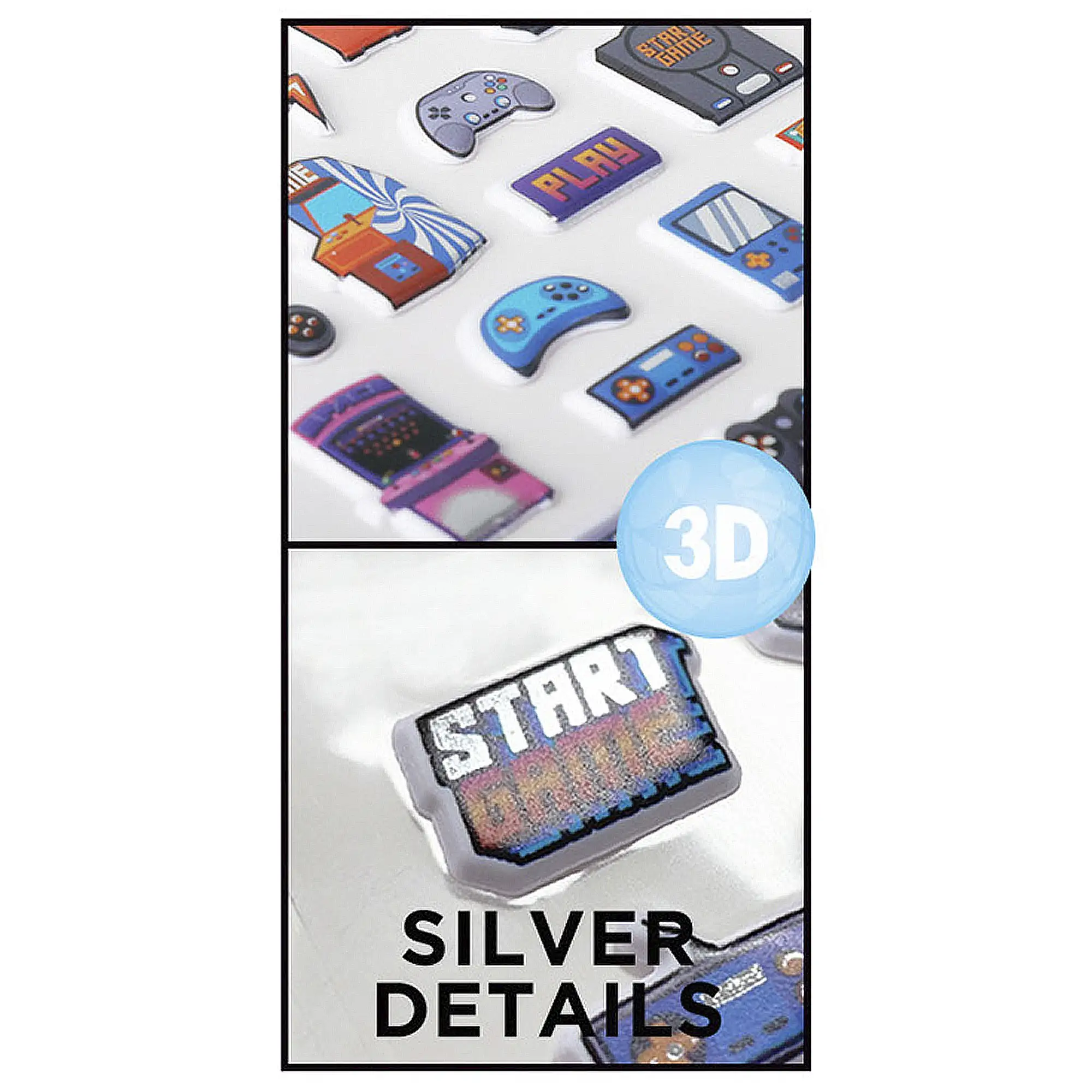 PACK 24 Uds. PEGATINAS STICKERS RELIEVE DISEÑO GAMER