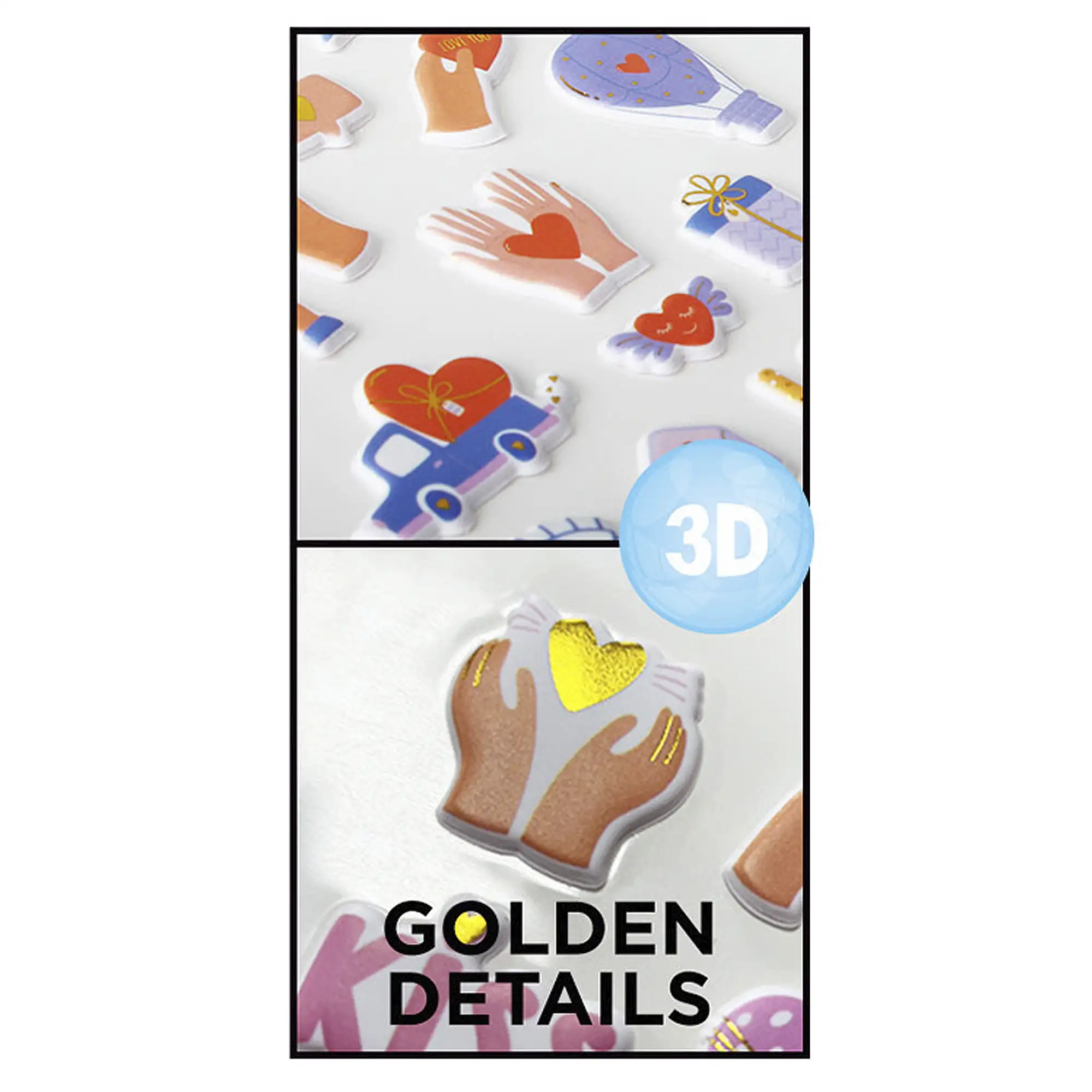 PACK 24 Uds. PEGATINAS STICKERS RELIEVE DISEÑO AMOR