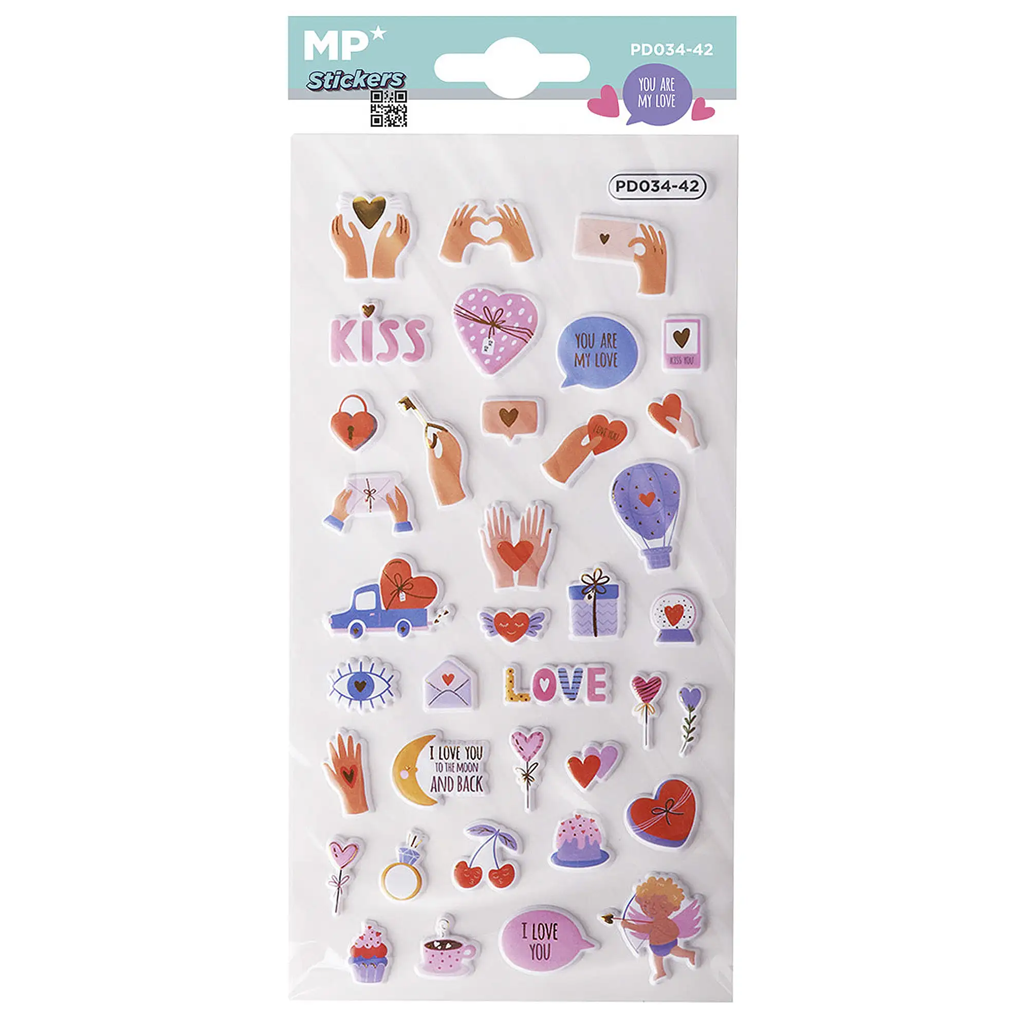 PACK 24 Uds. PEGATINAS STICKERS RELIEVE DISEÑO AMOR