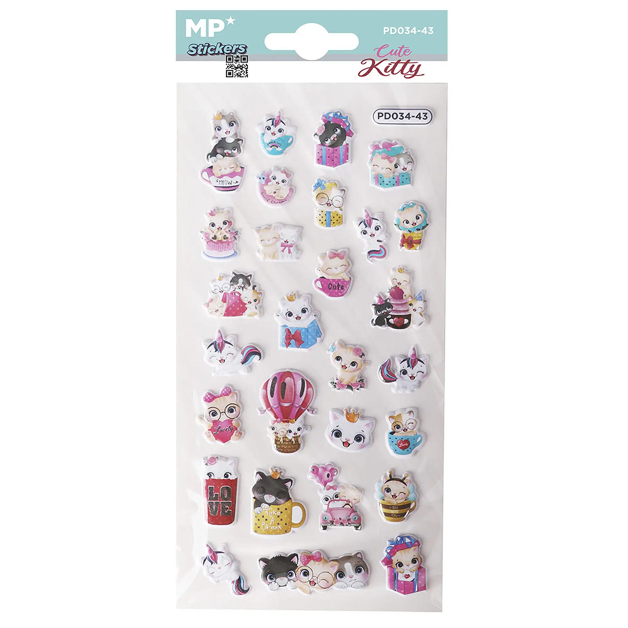 PACK 24 Uds. PEGATINAS STICKERS RELIEVE DISEÑO GATITO