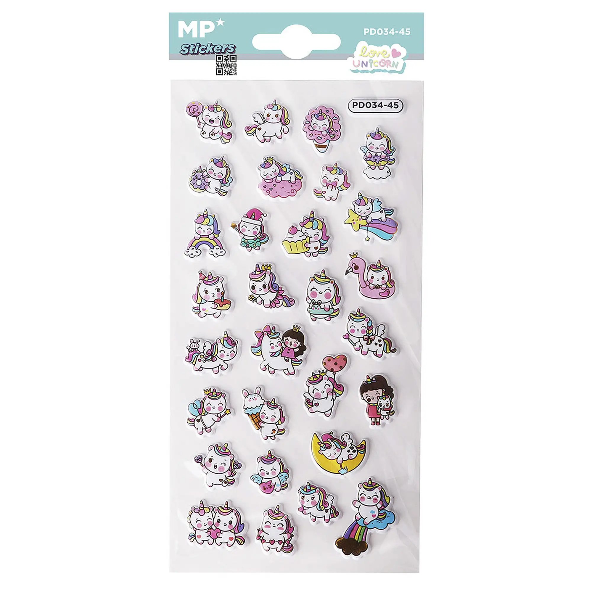 PACK 24 Uds. PEGATINAS STICKERS RELIEVE DISEÑO UNICORNIO