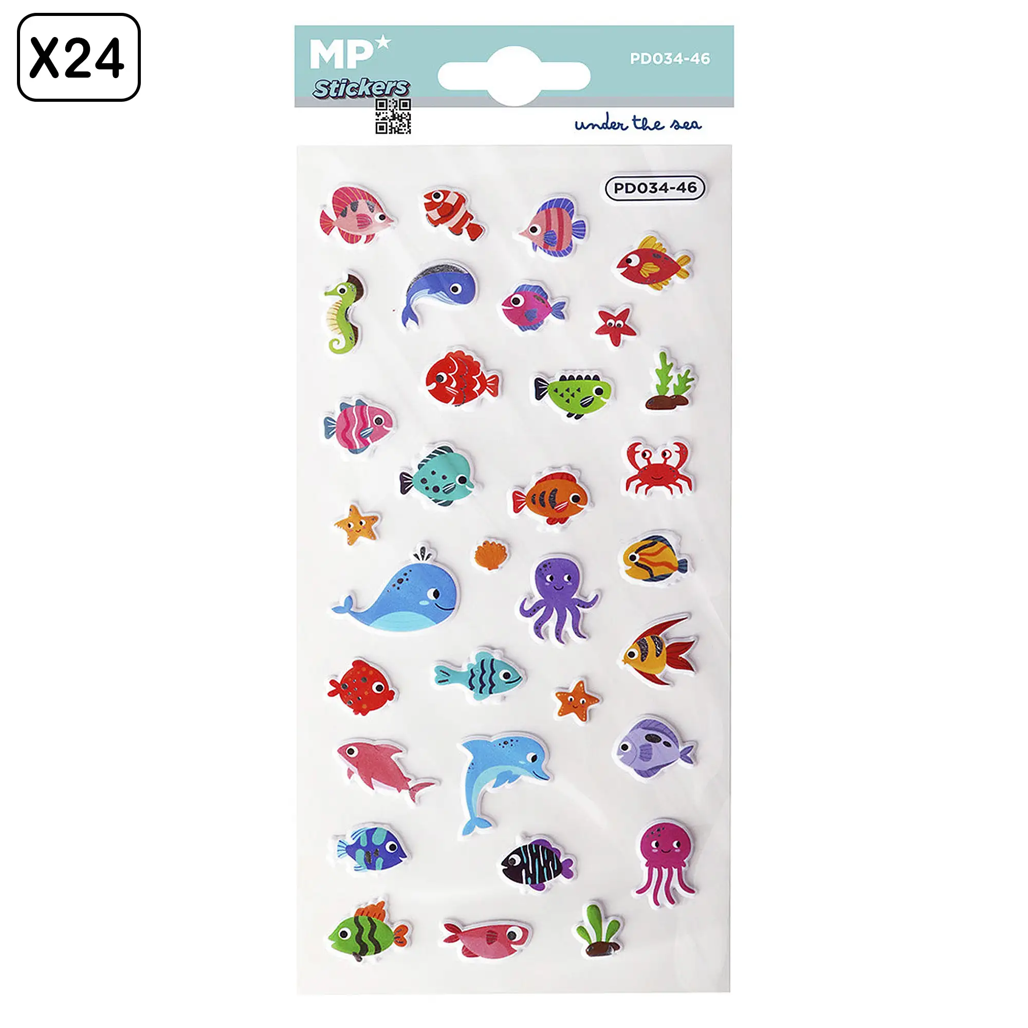 PACK 24 Uds. PEGATINAS STICKERS RELIEVE DISEÑO BAJO EL MAR