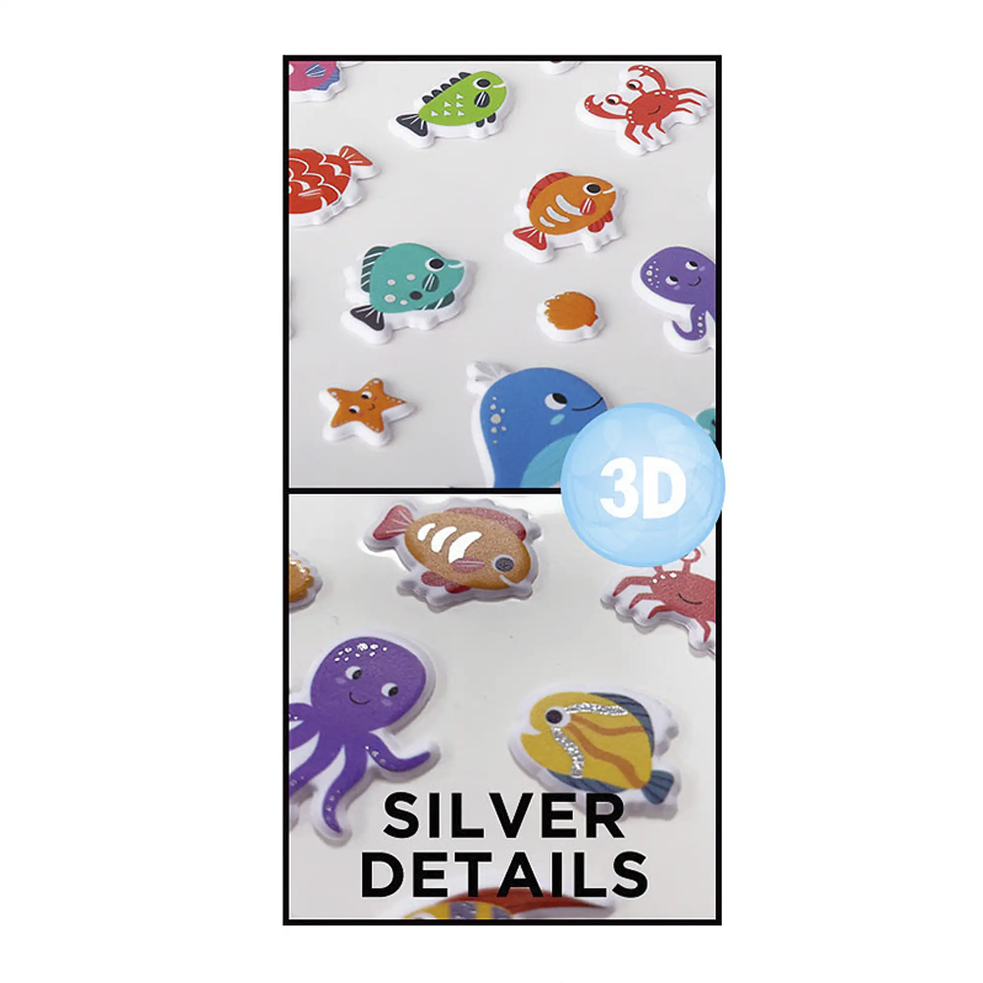PACK 24 Uds. PEGATINAS STICKERS RELIEVE DISEÑO BAJO EL MAR